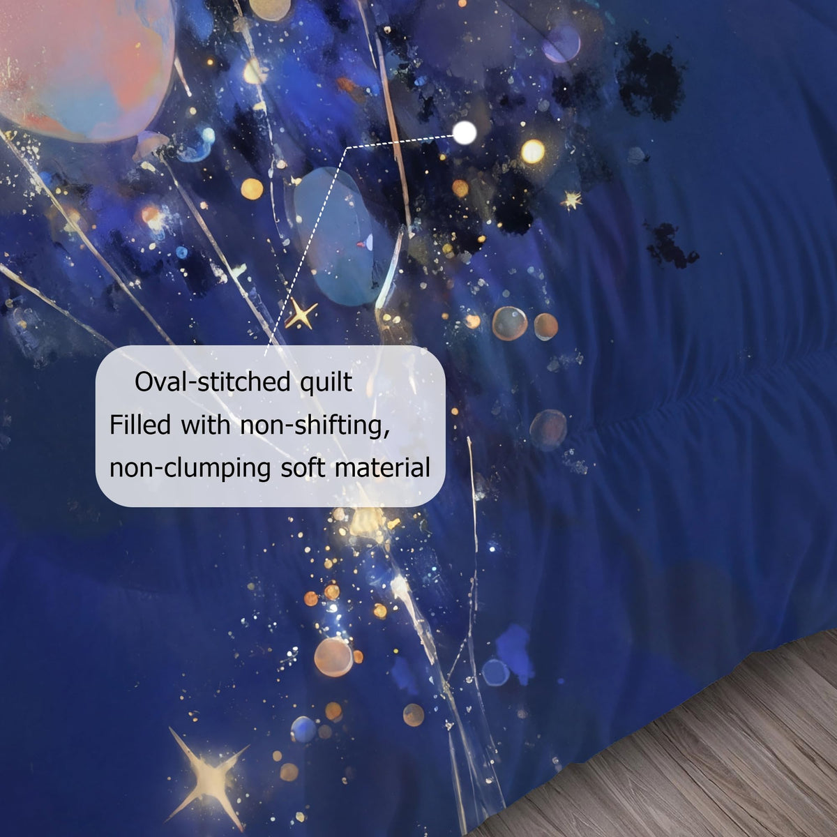 EDGZKO Navy Blue Galaxy Balloon Bedding Set Full Size Starry Sky Print Comforter Set Soft Microfiber Bed Sets for Kids Girls Boys Teens Adults Room Decor, 1 Comforter 2 Pillowcases