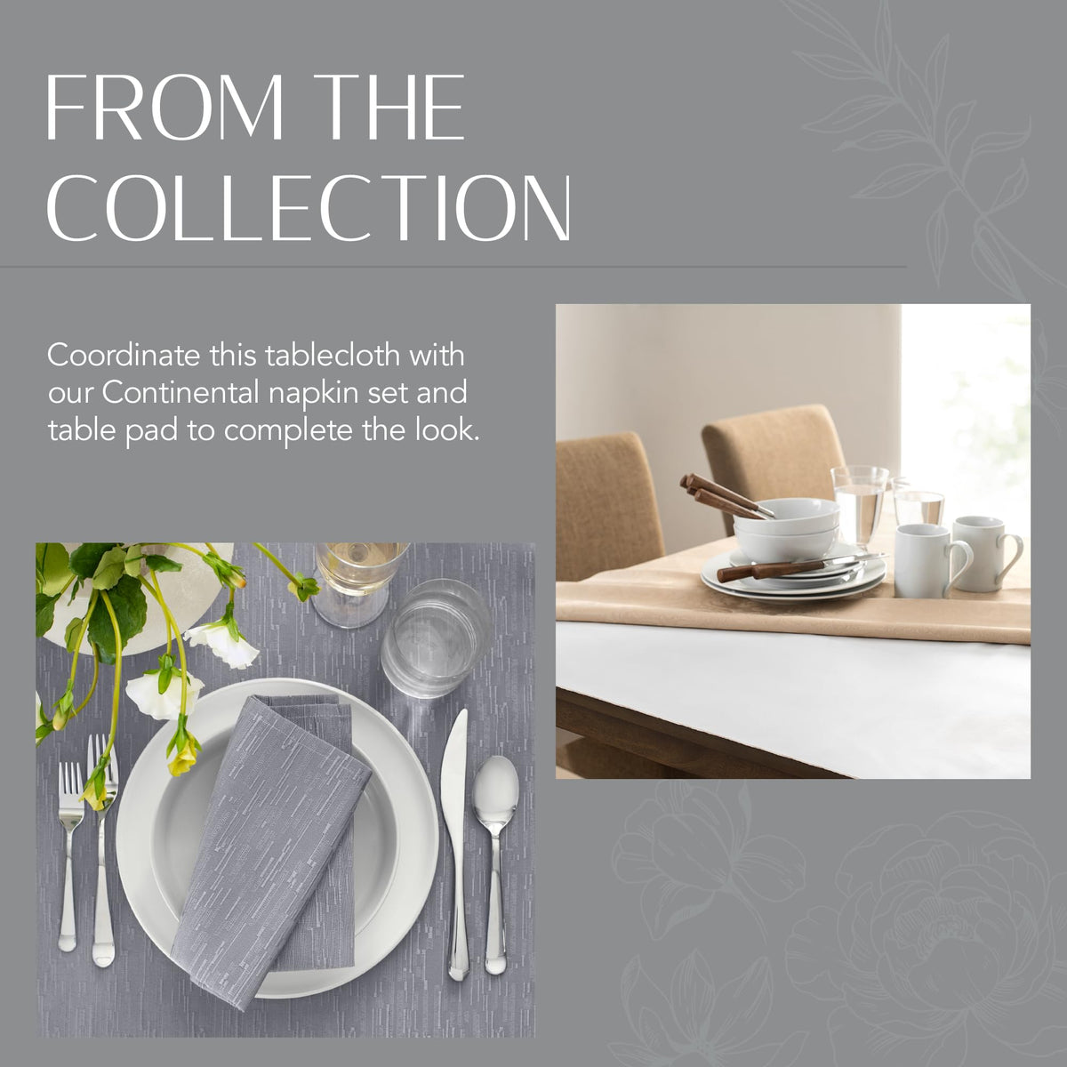 Threadmade Continental Solid Texture Water Resistant Tablecloth, Gray - 60" W x 84" L