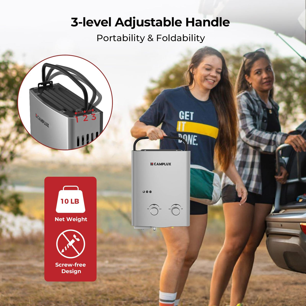 CAMPLUX 1.32 GPM Tankless Water Heater Portable, 5L Outdoor Propane Water Heater for Camping Trip with Overheating Protection, AY132G, Gray