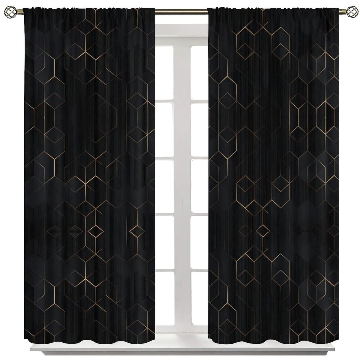 Luxury Abstract Blackout Curtains,Black Golden Light Lines Geometric Texture Illustration Blackout Window Door Curtains for Living Room Bedroom Decor W42xL45in