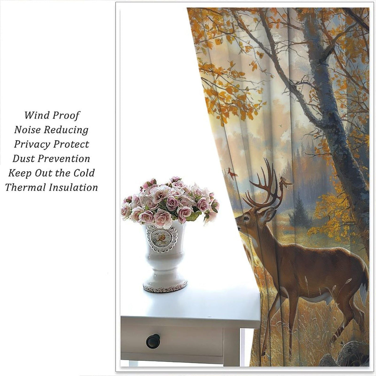 LOMADIA Wildlife Deer Blackout Curtains, Rustic Forest Hunting Farmhouse Retro Elk Pattern Drapes Home Window Treatments Curtain for Kitchen Bedroom Living Room Decor 42" W x 45" L