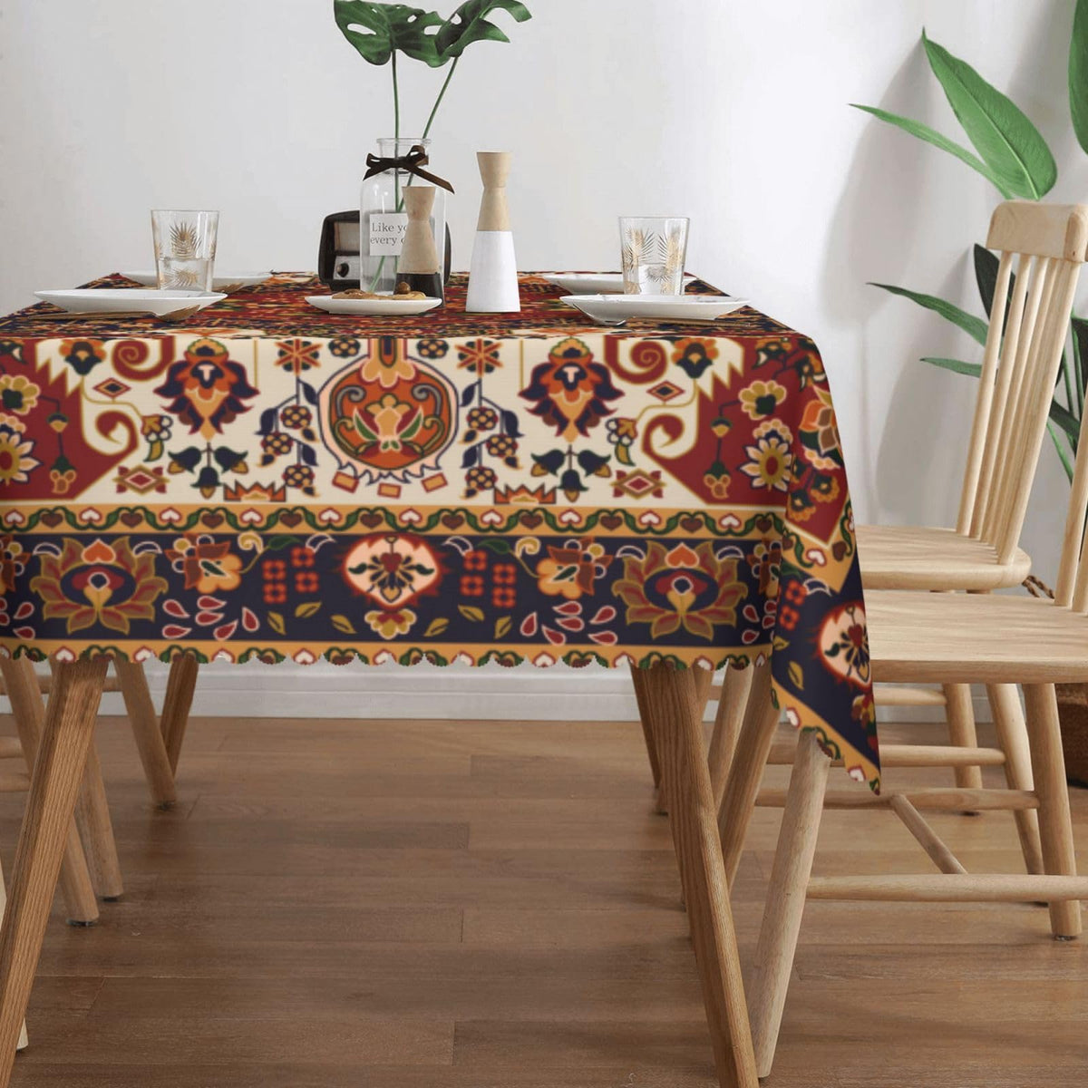 DANSICUINI Persian Carpet Design Rectangle Tablecloth Tribal Texture Table Cloth Boho Rust Rectangular Tablecloth Table Cover for Dining Kitchen Party 54 x 72 Inch