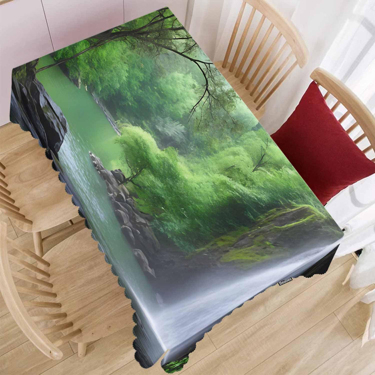 Beabes Waterfall Dinner Tablecloth Table Cover, Tropical Forest Waterfall Cave 52x70 Inch Table Cloth Dust-Proof Table Cover Protector for Home Restaurant Picnic Camping BBQ