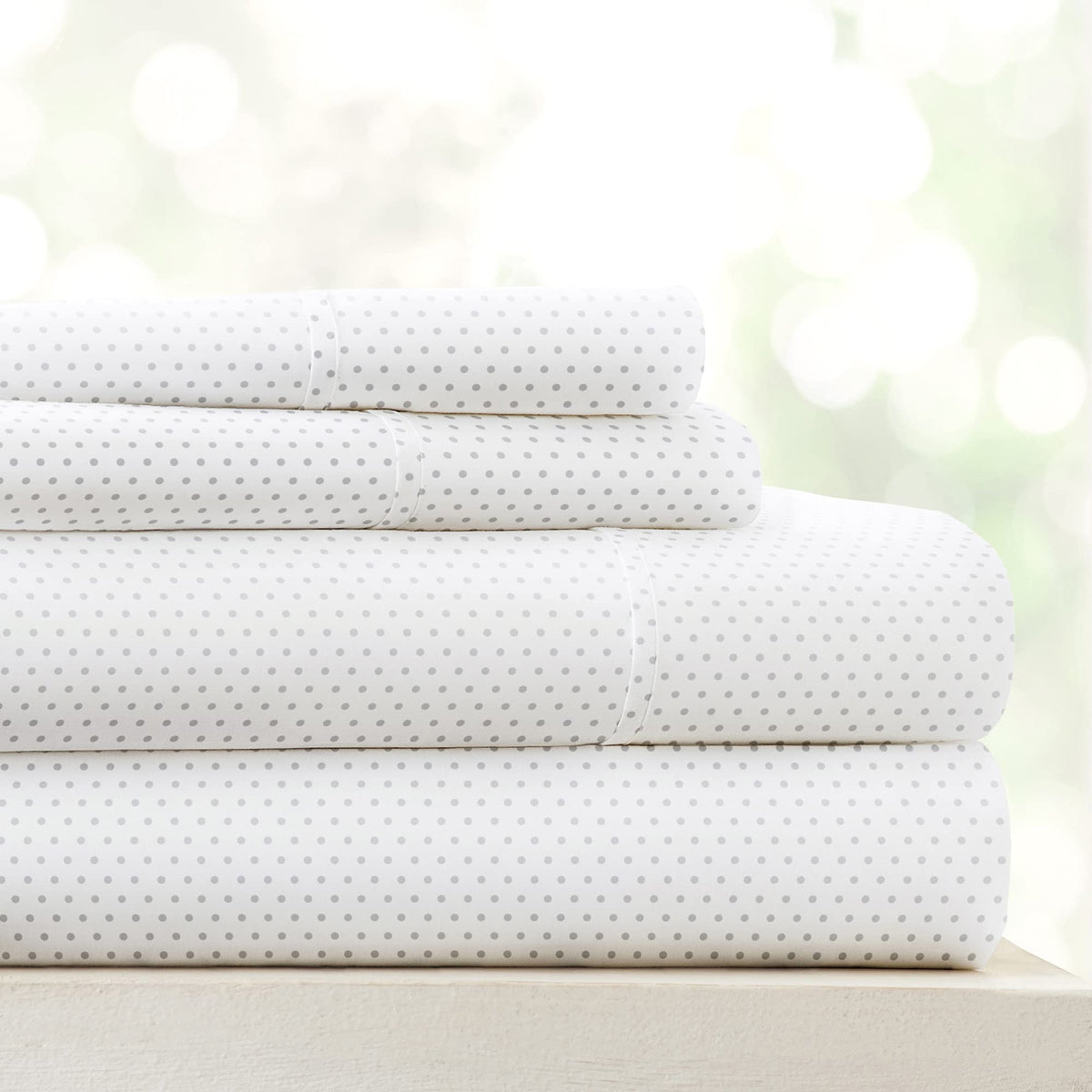 Linen Market Double-Brushed Patterned Microfiber Full Sheet Set 4 Piece – Oeko-TEX Certified Ultra Soft & Wrinkle-Free - 16" Deep Pocket Sheets - Easy Care Full Size - Stippled Light Gray
