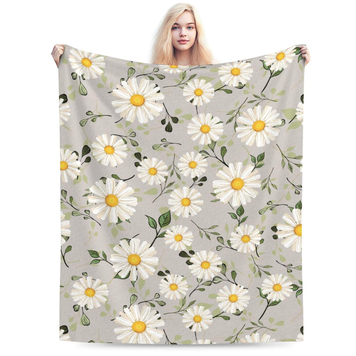 Abucaky White Daisies Flower Fleece Throw Blanket Ultra Soft Cozy Decorative Flannel Blanket for Home Bed Couch Chair Travel 50x40in