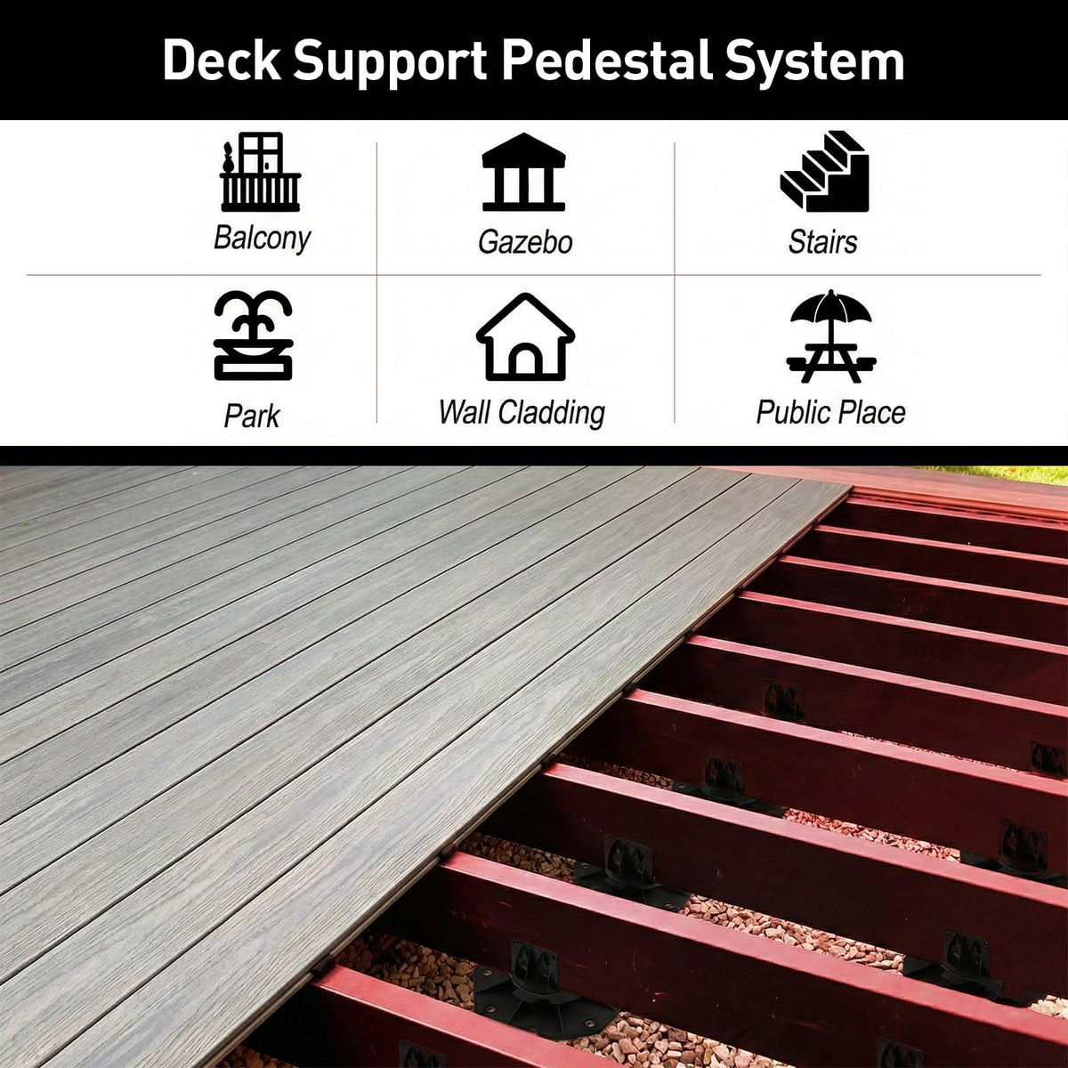 50-Pack Black Shed Base, Deck Blocks Foundation Base Support, Height Adjustment Range from 1-3/16" to 2-3/8", Adjustable Deck Support for Deck Floor Platform Joist Beam Support