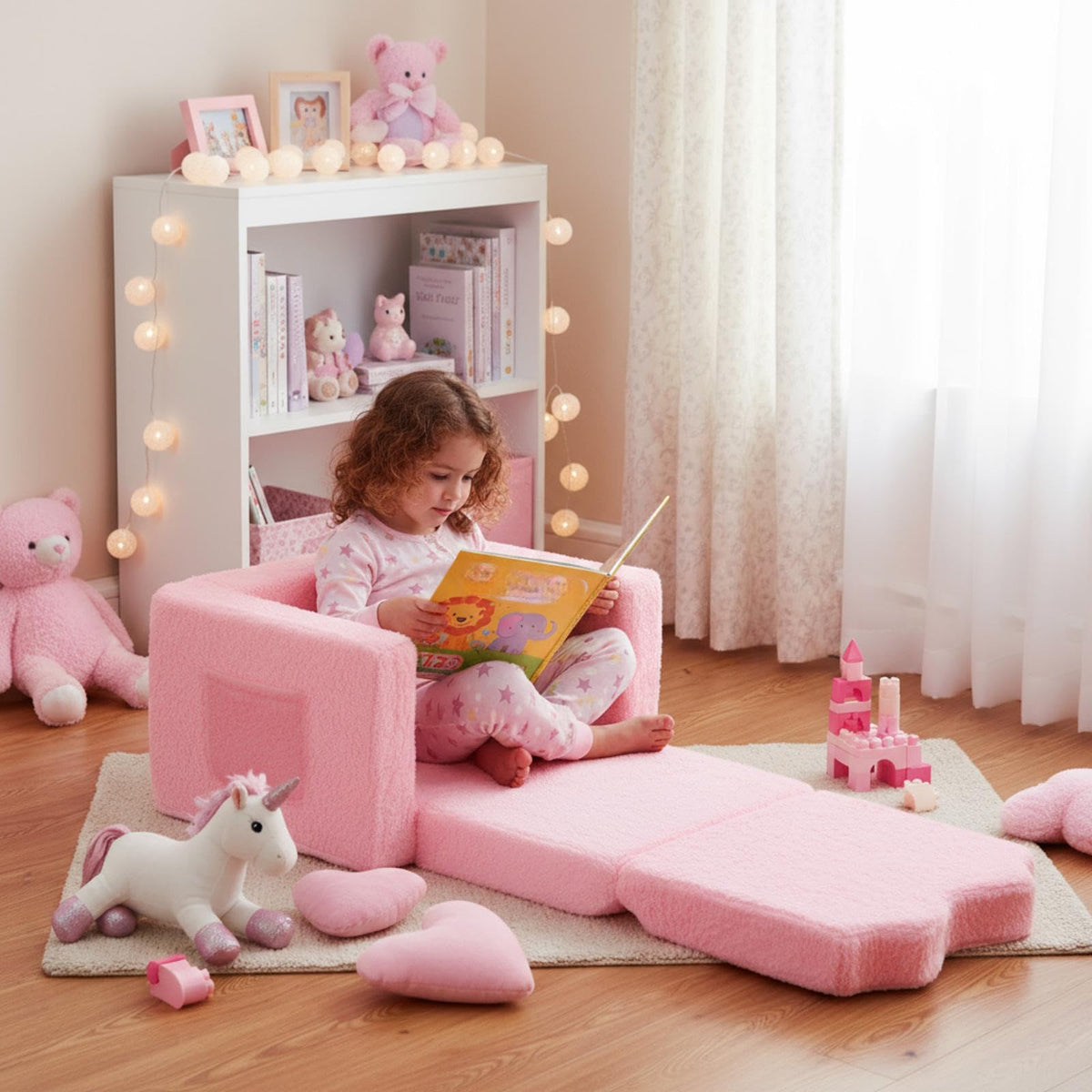 Novabright Kids Chair or Couch for Toddler, 2-in-1 Soft Foldable Couch, Comfy Toddler Chair, Convertible Sofa to Lounger, Gifts for Kids Girl Boys for Birthday Children's Day (Bow)
