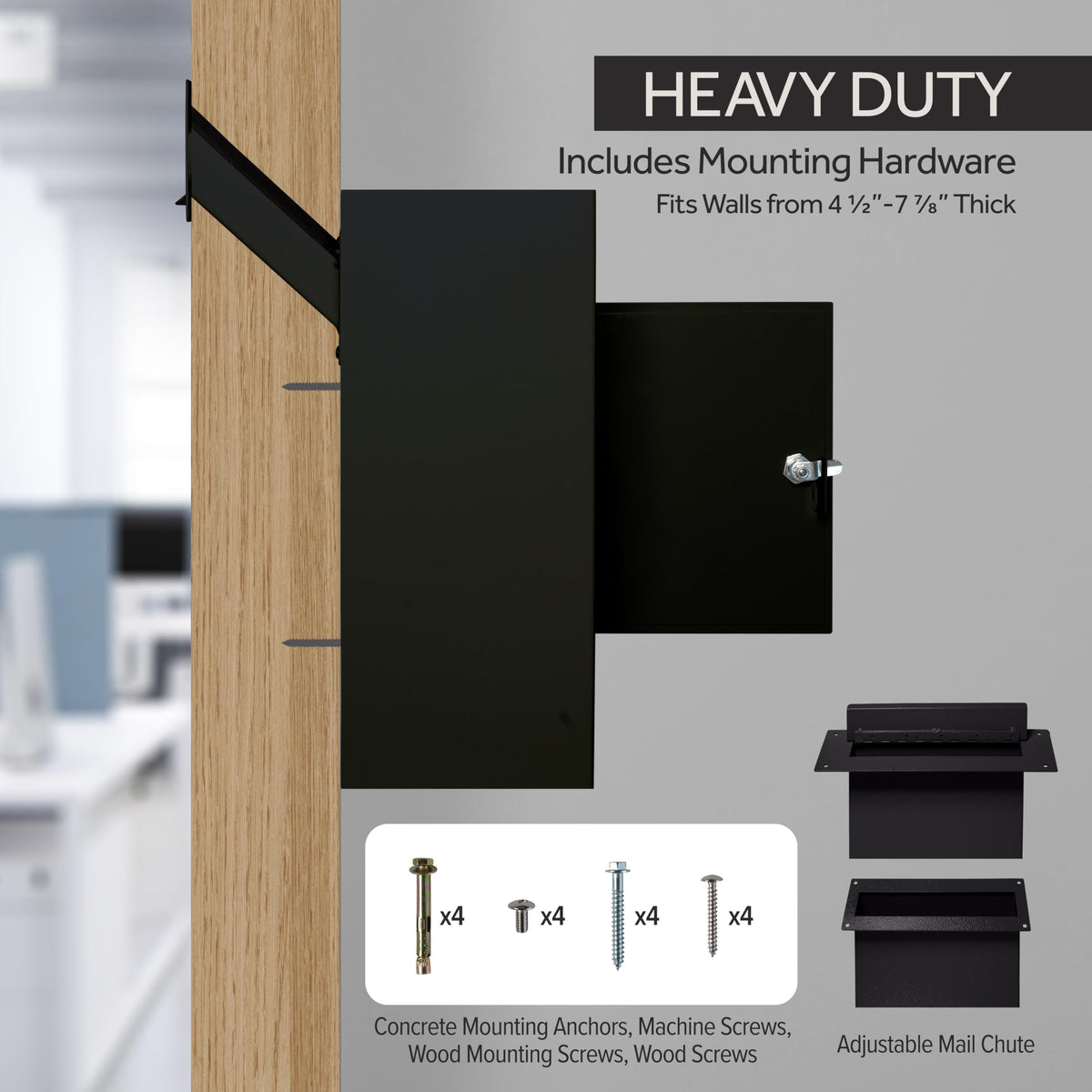Durabox Through-The-Wall Drop Box Deposit Safe 17 x 13 x 7 - Heavy Duty Steel Mailbox with Lock for Receiving Mail, Checks, Letters, Cash and More for Home, Office and Commercial Use (D700) (Black)