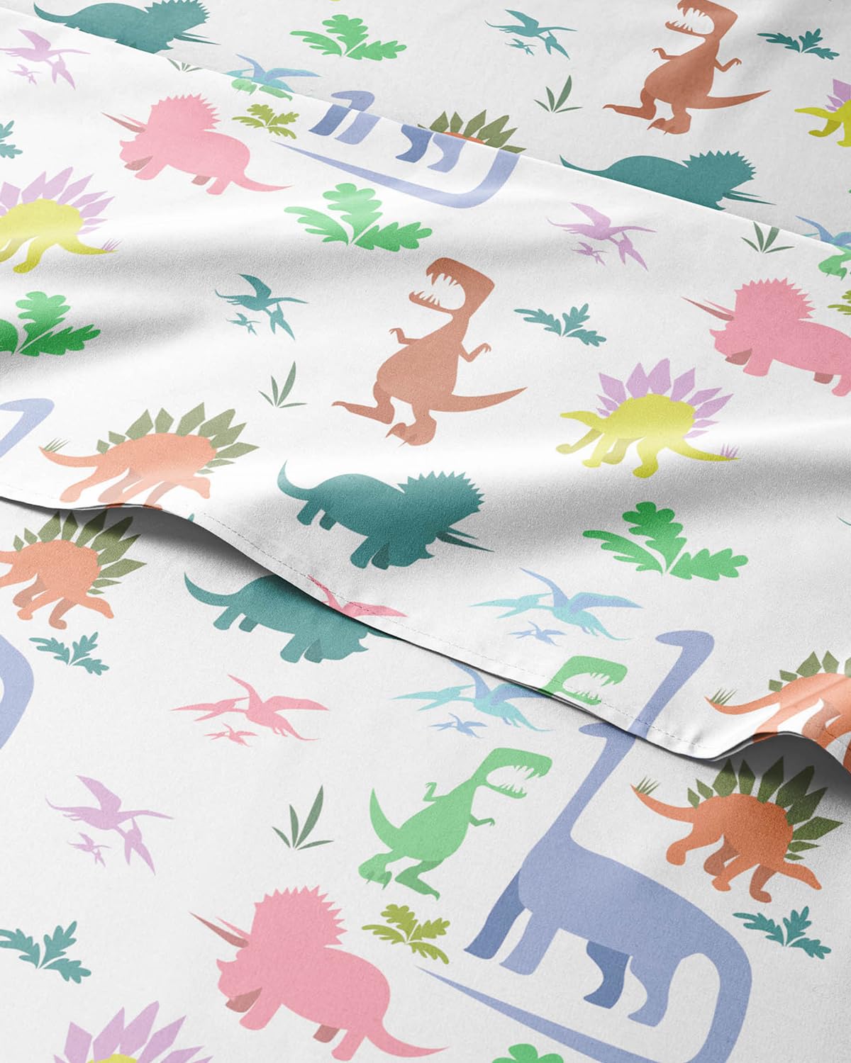 Kids Full Size Bed Sheet Set - 4 Piece Kids Loft Bed Sheets - Boys Dinosaur Themed Bedding - Soft, Cute & Cozy - Breathable & Machine Washable - Colorful Dino Bed Set for Boys, Girls, Teens & Toddlers