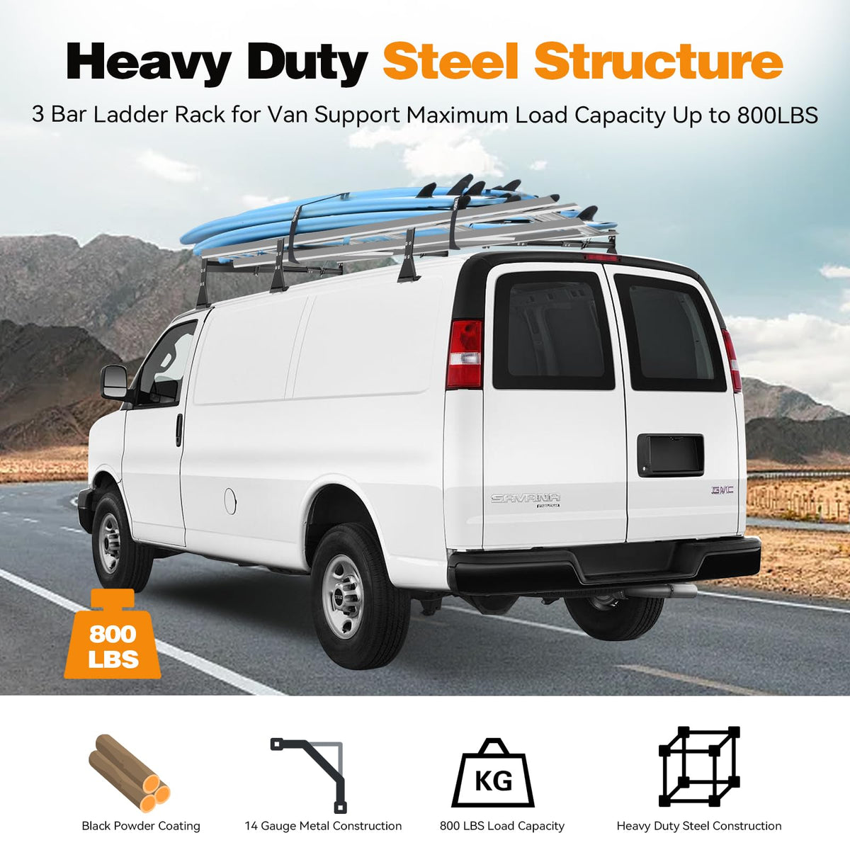 Colinktool Adjustable Van Ladder Roof Racks, Universal Roof Ladder Rack, Fit Chevy Express Fullsize Van 1996-Up,Suitable for Vans with Rain Gutter-3Pack Load Capatity 800LBs