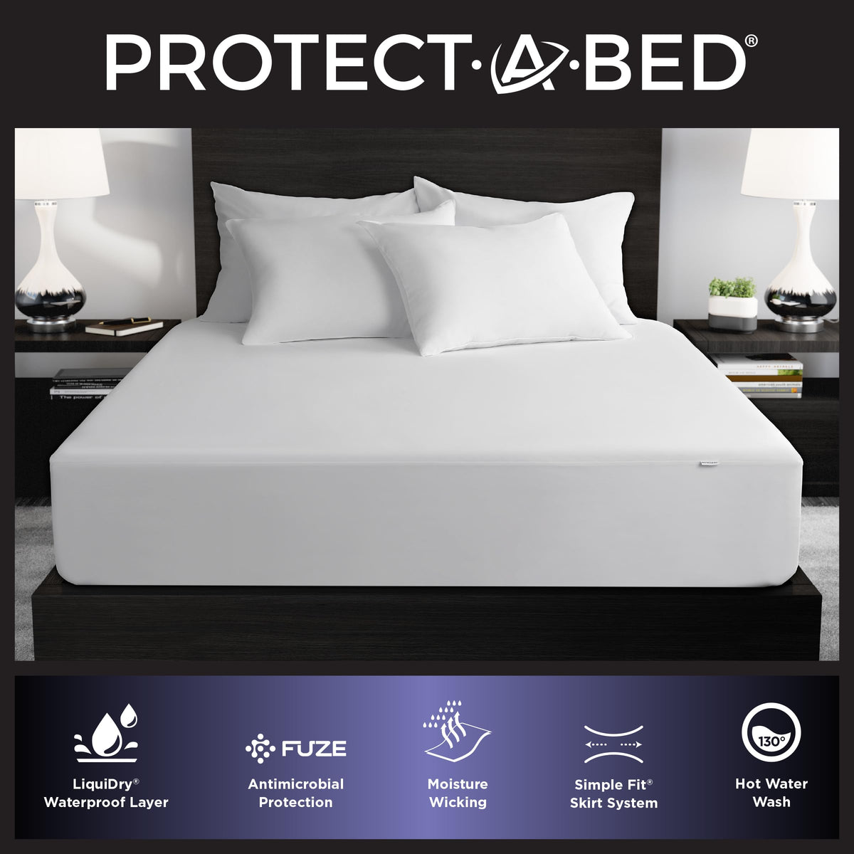 Protect-A-Bed Essential Mattress Protector Queen, Dust Mite Resistant, Noiseless and Odor-Resistant Mattress Cover, 100% Waterproof Top, Machine Washable, Fits 11"-18" Mattresses