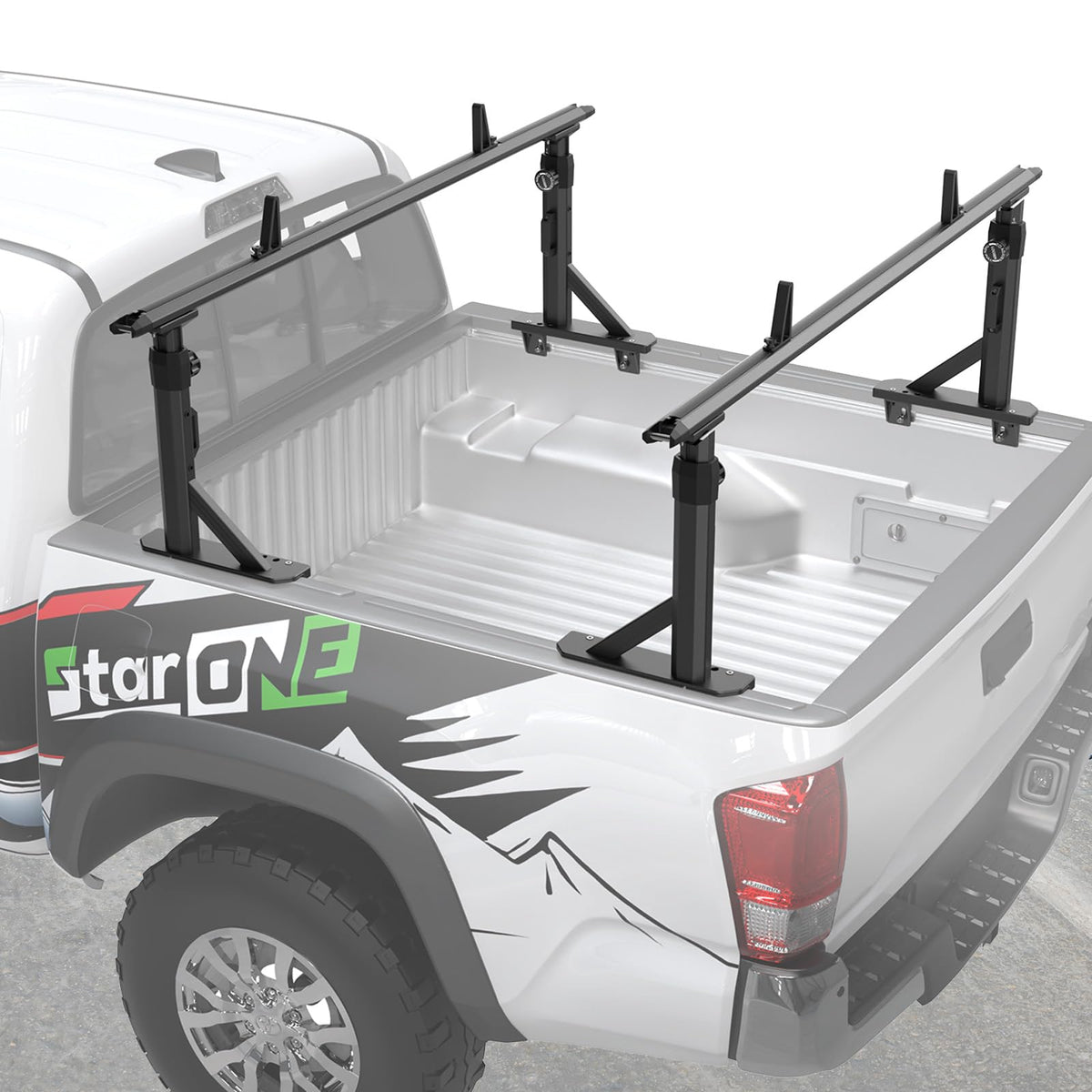 StarONE Heavy Duty Truck Ladder Rack, Adjustable Height Aluminum Truck Bed Rack Fit for Tacoma/Gladiator with Bed Rails, 800 LBS Capacity for Carrying Lumber/Ladders/Kayak