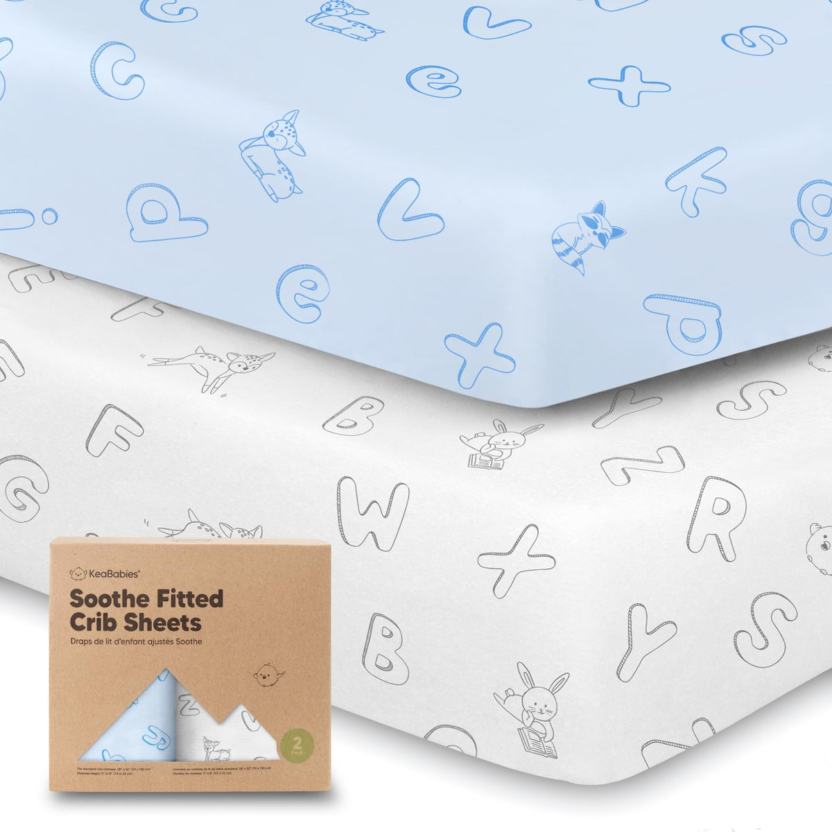 KeaBabies 2-Pack Organic Cotton Crib Sheets for Boys, Girls - 52x28 Fitted Crib Mattress Sheet Neutral, Breathable Cover for Baby Bed Set, Toddler Mattress, Soft & Cute Prints (ABC Land Sky)