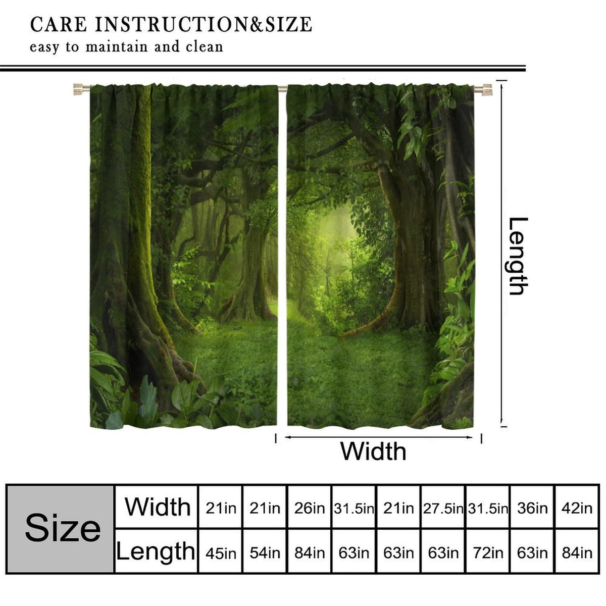 HZOHNAGO Forest Curtains Fantasy Nature Green Forests Pattern Blackout Print Rod Pocket Window Drapes for Bedroom Living Room 42x45in