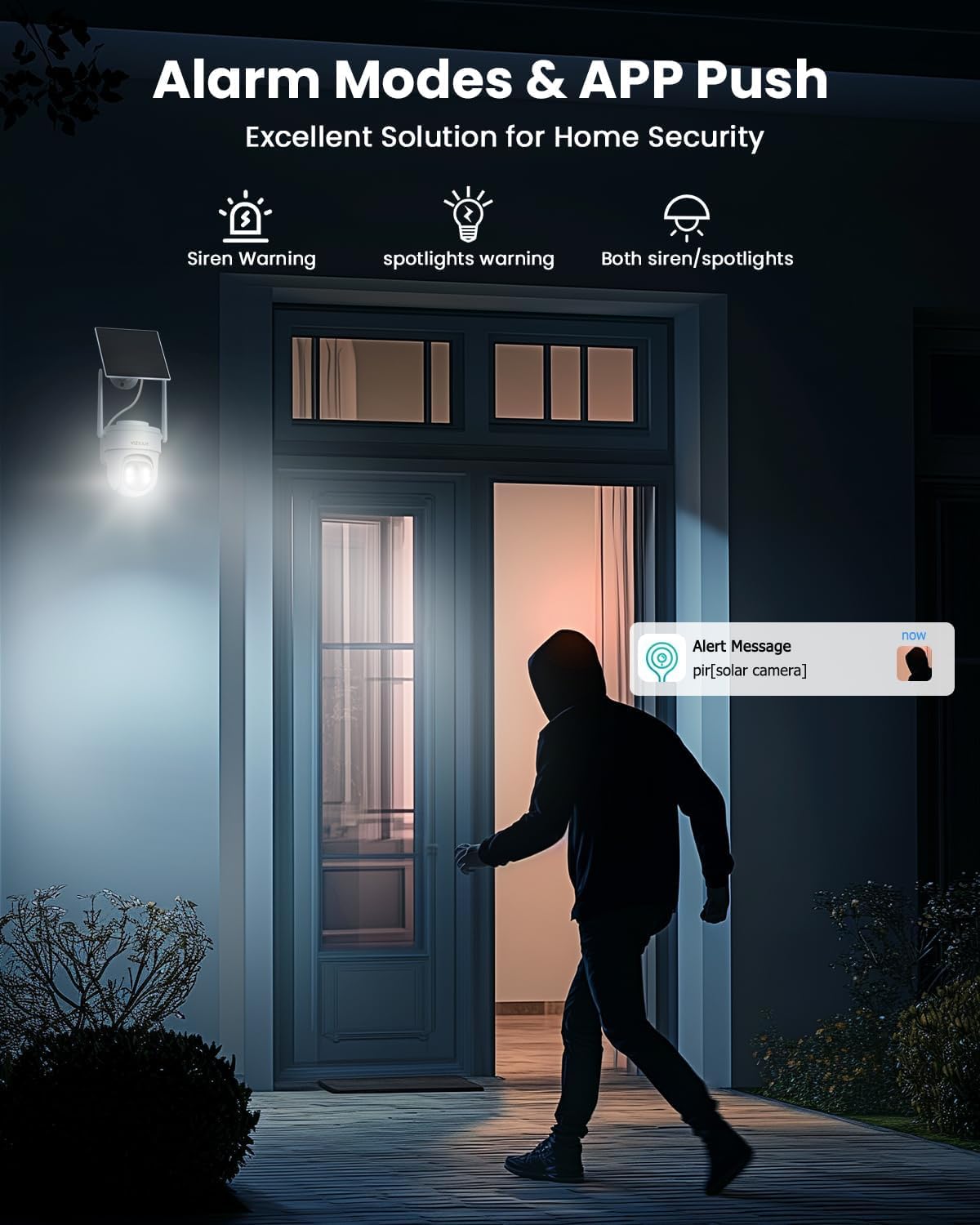 VIZIUUY Solar Security Cameras Wireless Outdoor, 3MP Pan/Tilt 360°View Solar/Battery Powered WiFi Camera with Color Night Vision/PIR Sensor/2-Way Audio/Alexa(3 Pack)