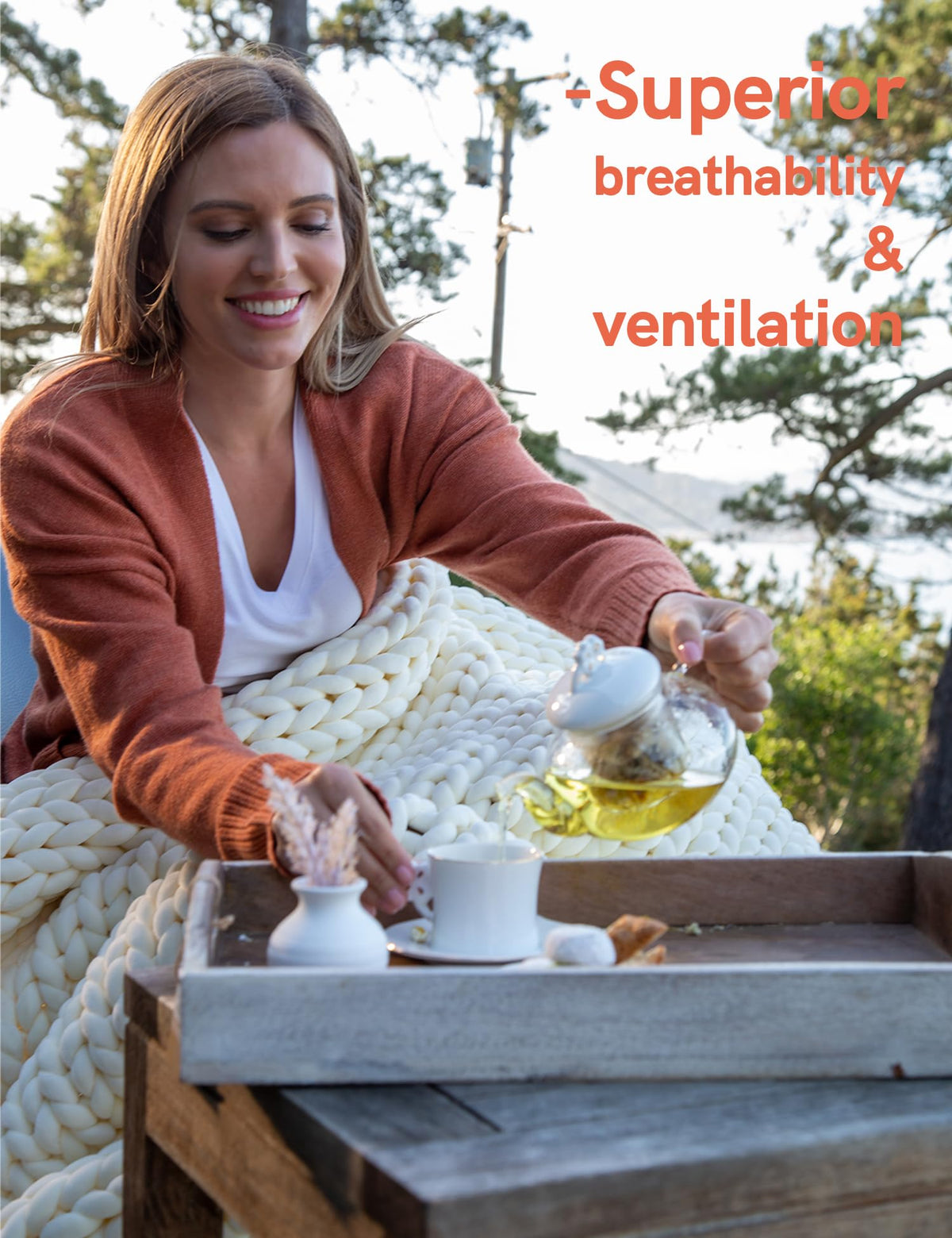 YnM Cotton Weighted Blanket, Handmade Chunky Knitted Design, Soft and Cozy, Temperature Regulating and Breathable, Machine Washable Throw for Sleep or Home Decor (Cream White, 43x50 Inch, 10lbs)