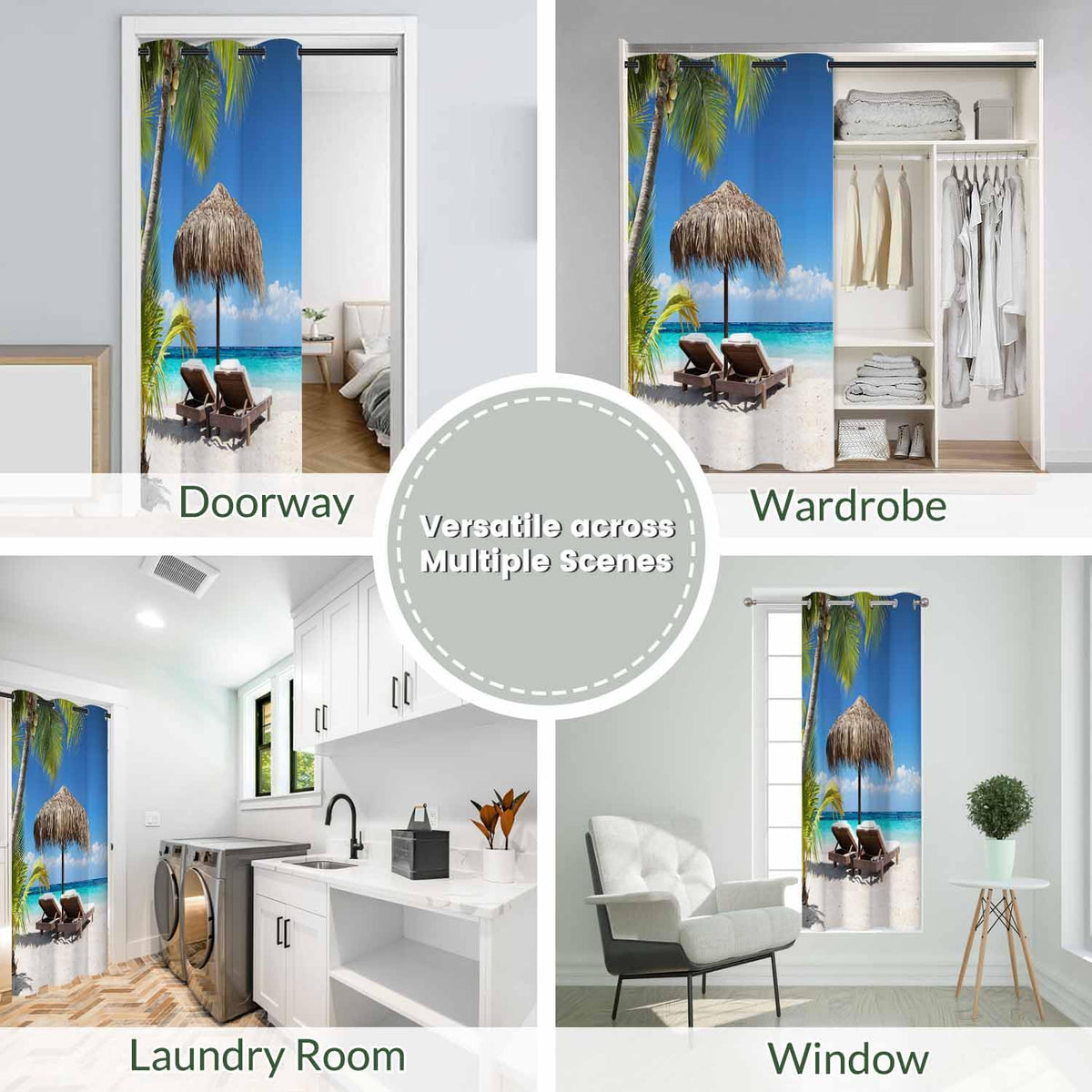 Haciadan Palm Beach Door Curtain for Doorway Window Chairs Umbrella Tropical Ocean Doorway Privacy Blackout Curtain Door Dividers Closet Door Cover Curtain 34" W X 80" L,1 Panel