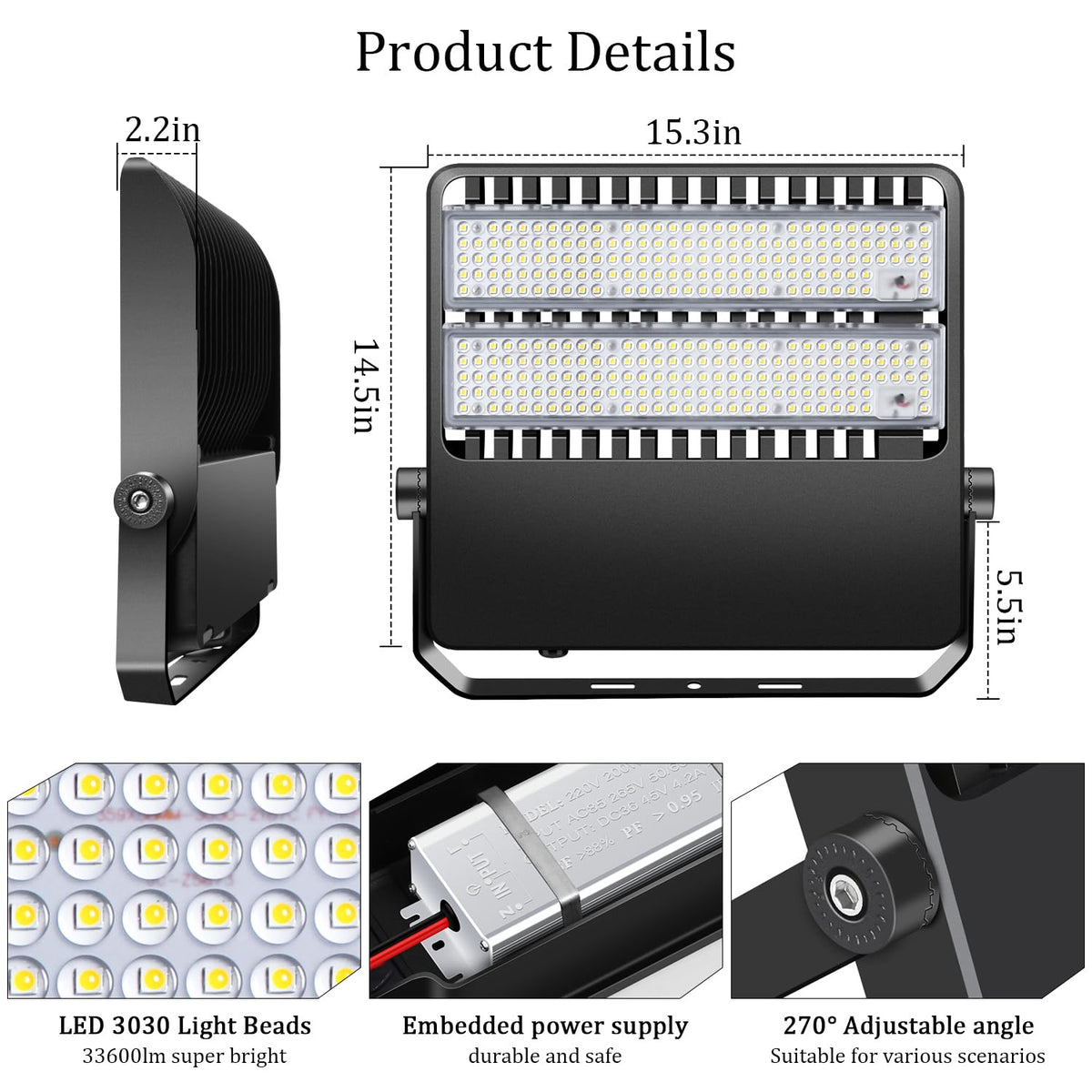 BIRITALO 36000LM LED Stadium Flood Light Commercial 1500W Equivalent LED Arena Lighting Wall Mount Floodlights Outdoor 5500K 85-277V Waterproof 240W Shoebox Fixture for Court,Street,Yard 3 Pack