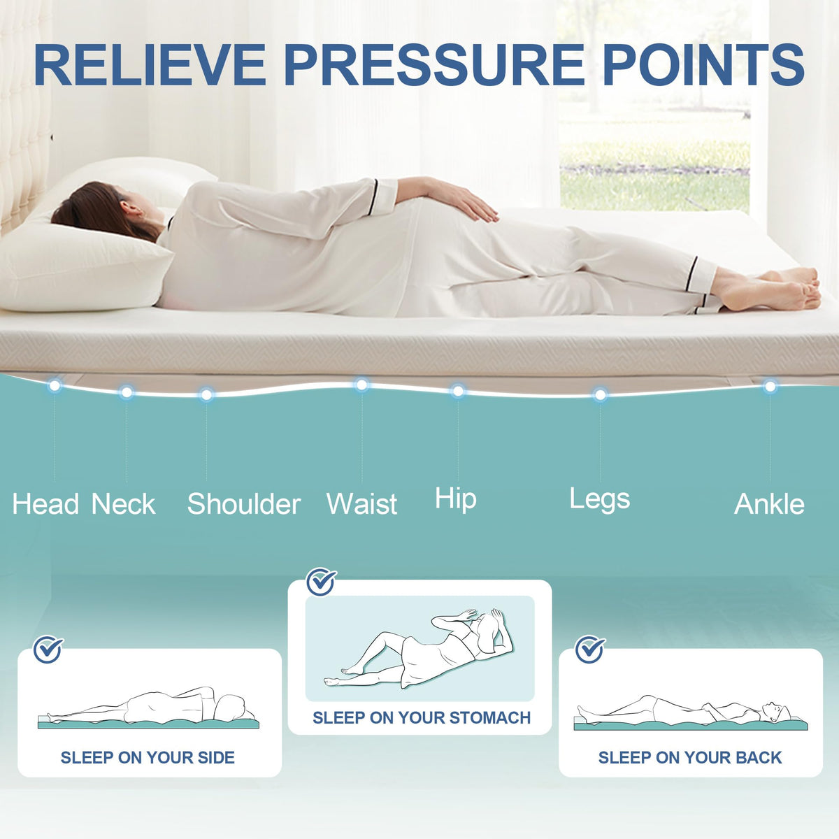 Eiayeebil 2 Inch Memory Foam Mattress Topper Twin XL, Memory Foam Pad with Removable & Washable Cover, Bed Topper for Back Pain, Non-Slip Ventilated Design, Twin XL Size