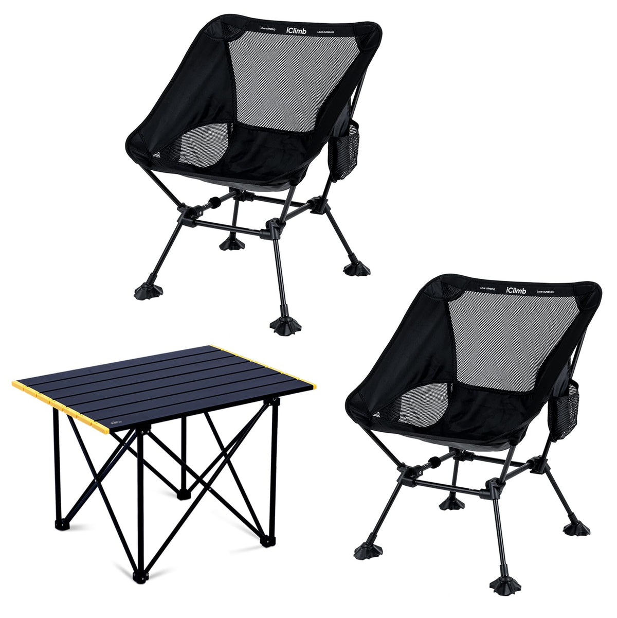 iClimb 1 Folding Table and 2 Anti-Sinking Folding Chair Bundle, Ultralight Compact for Adults Outdoor Beach Backpacking Hiking Camping Concert