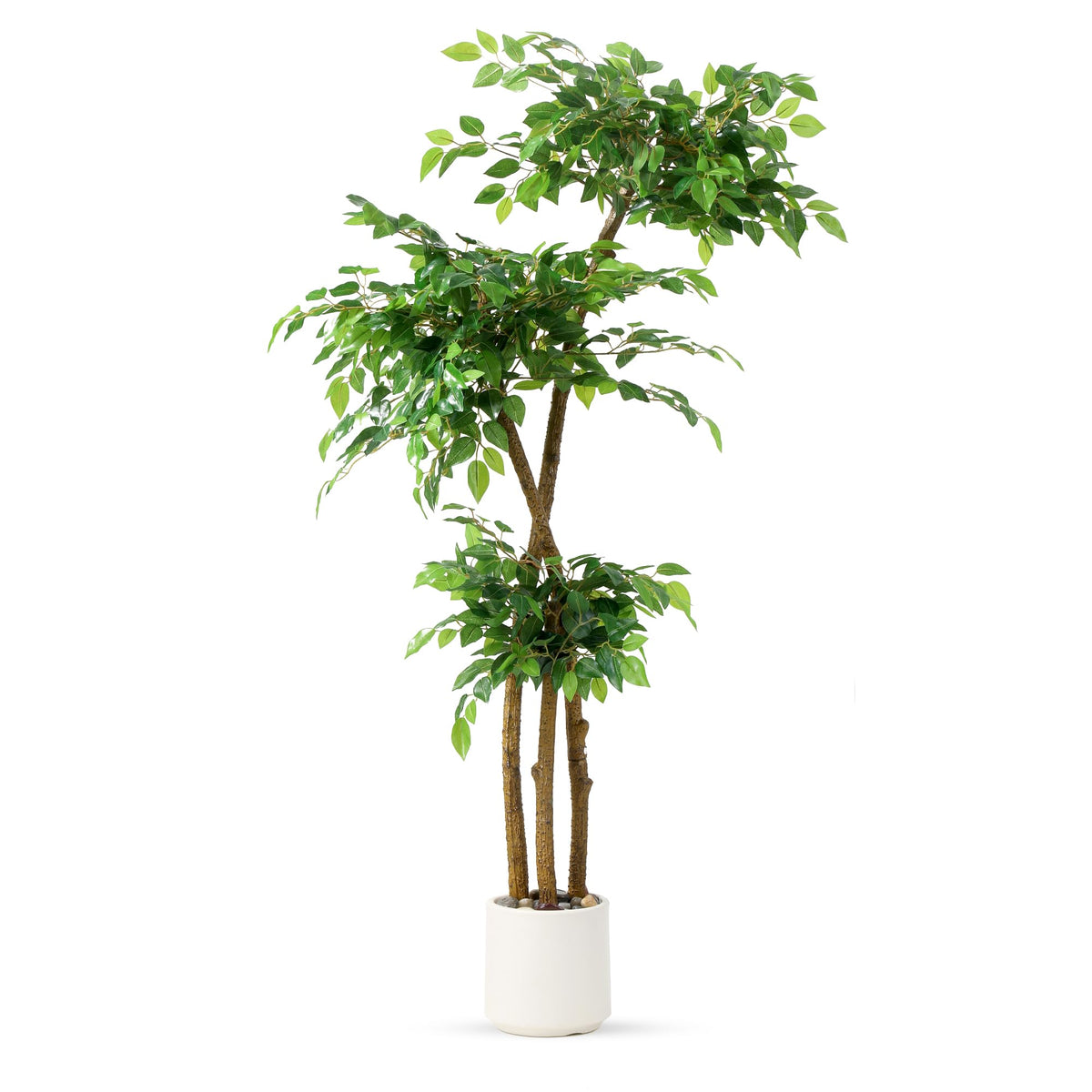 5FT Artificial Ficus Tree with White Planter and Pebbles,Faux Silk Tree with Lifelike Leaves and Realistic Trunk,Tall Fake Potted Plant for Home and Office Décor Indoor and Outdoor (5FT)