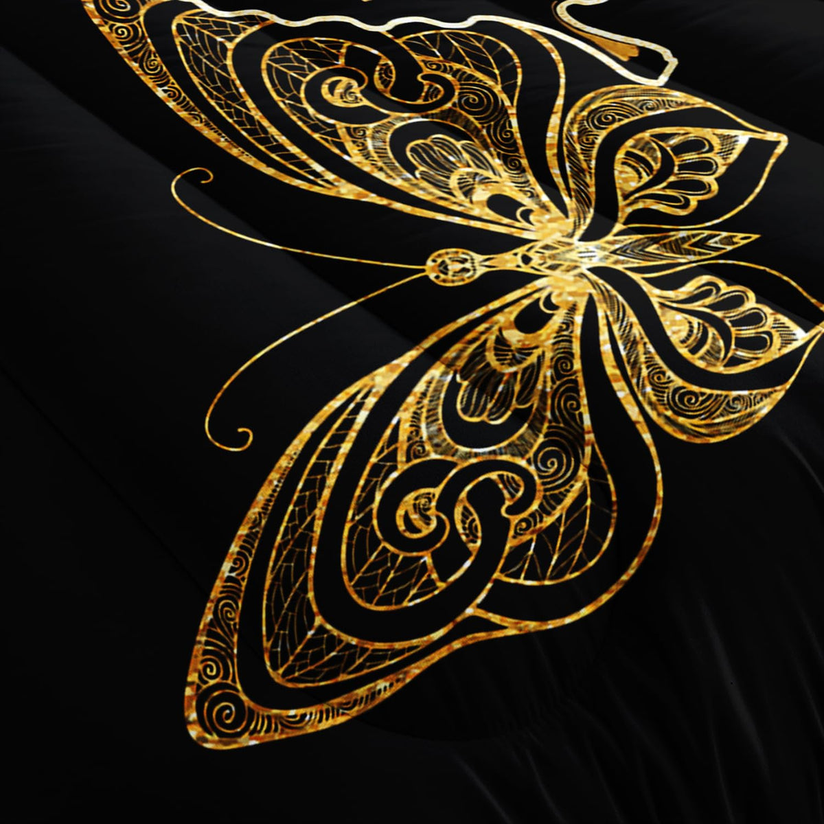 UEVBF Kids Bedding Queen Size Comforter Set,Black and Gold Butterfly Bedding Comforter Sets for Boys Girls Room Decor,Animal Themed Artistic Aesthetic Bedding Sets with 2 Pillowcases.
