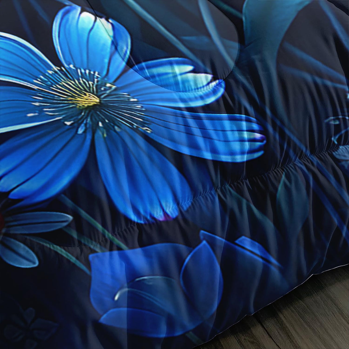 XYNHML Blue Butterfly Themed Comforter 3Pcs Twin Romantic Flower Butterflies Bedding Set for Kid Teen Girl Boy Adult Aesthetics Moonlight Floral Quilt Bed Decor with 1 Comforter and 2 Pillowcases
