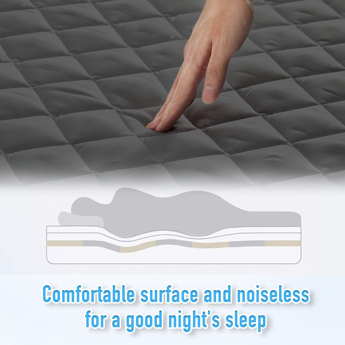 HYLEORY King Size Waterproof Mattress Pad Protector, Breathable Quilted Mattress Cover Noiseless Waterproof Fitted Sheet Mattress Topper Upto 21" Deep Pocket, Dark Grey