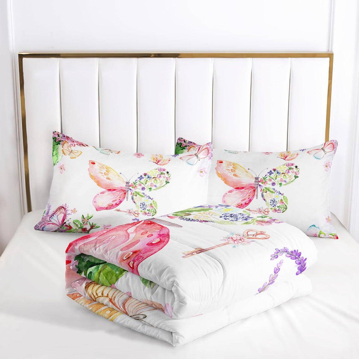Nttopship Kids Butterfly Comforter Set King Size for Girls，Tie Dye Butterflies Bedding Set for Bedroom, Butterflies Toddler Bedding Set All Season 1 Comforter and 2 Pillowcases