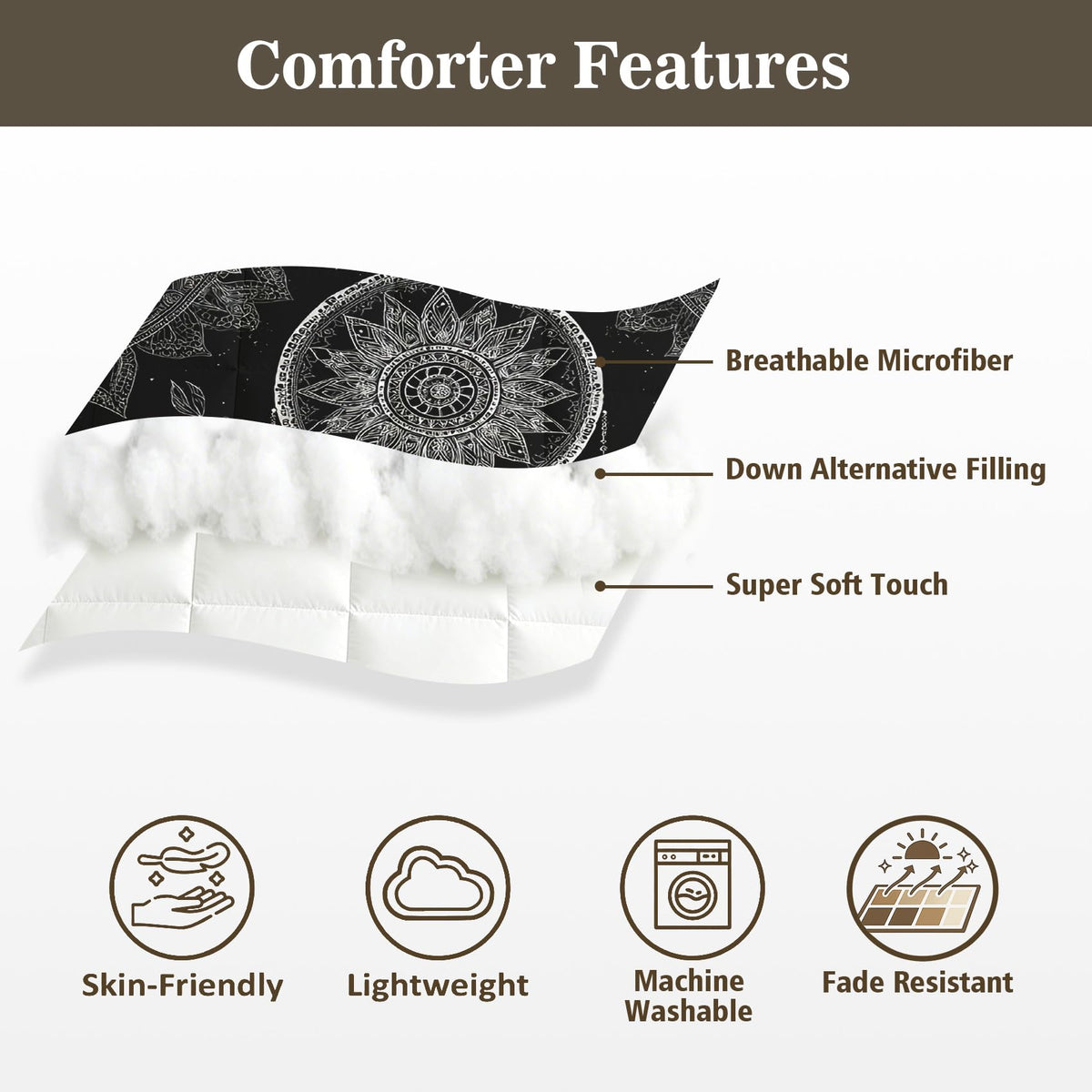 Dream Catcher Comforter Set Twin Size, Bohemia Mandala Bedding Soft Lightweight, Black White Boho Bed Set 2 Pieces, All Season Comforter with 1 Pillowcase for Bedroom Decor, Mb344