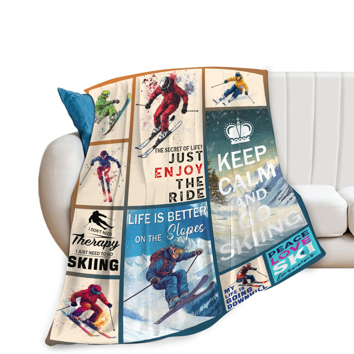 Dynova Skiing Blanket Cozy Plush Ski Lovers Throw Blankets Fuzzy Flannel Fleece Skiing Sports Gifts for Girls Boys Women Men 50"X40"