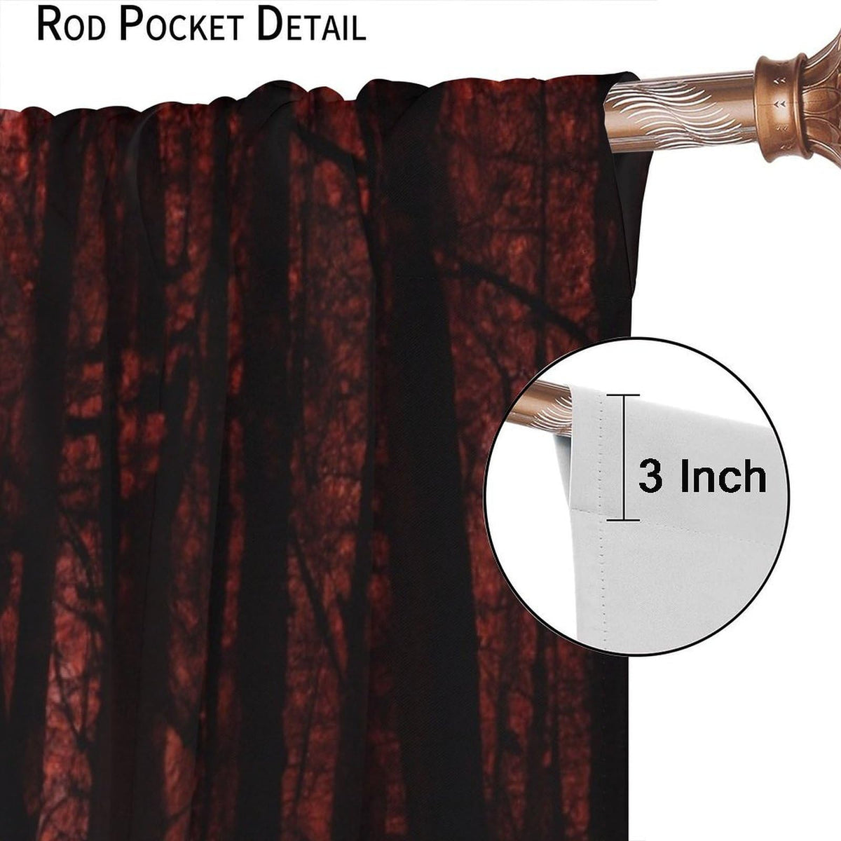 SHElifestyle Gothic Dark Red Forest Curtains, Haunted Creepy Landscape Forest Window Treatments Spooky Horror Halloween Trees Window Drapes for Bedroom Living Room W42 X L45