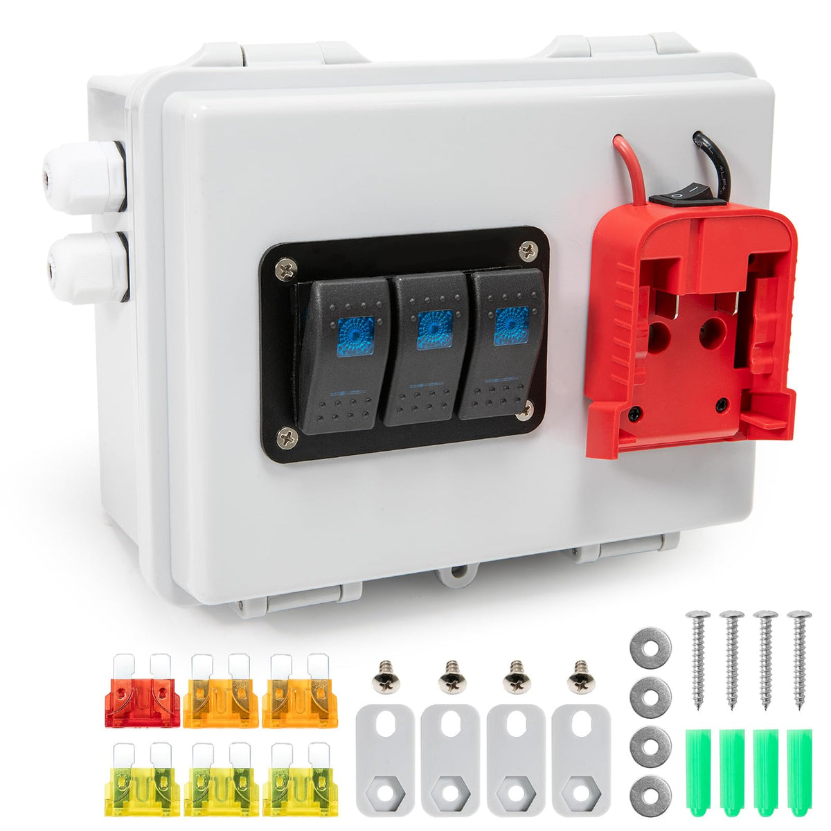 Power Distribution Box with Battery Adapter Fit for Mil.Waukee 18V Battery, Power Adapter Box with Pre-Installed Lines/Dual USB Charger/Low Voltage Protection, for RV Truck Trailer/Warehouse/Shed