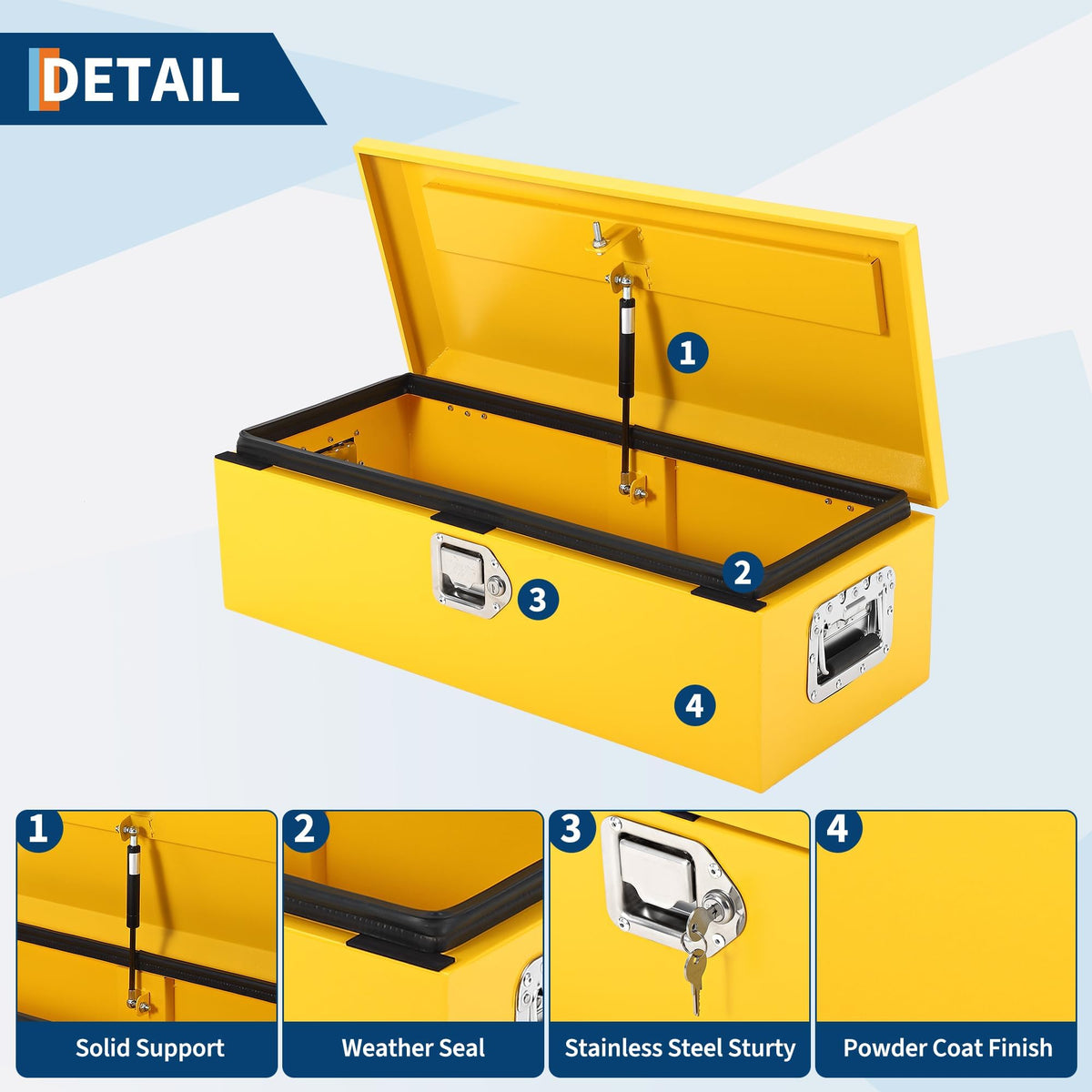 Heavy Duty Steel Truck Bed Tool Box, Powder-Coated Diamond Plate Storage Chest with Side Handle & Lock, Durable Metal Toolbox Organizer for Pickup, RV, Trailer, Mechanic or Workshop - 30X13X10 in