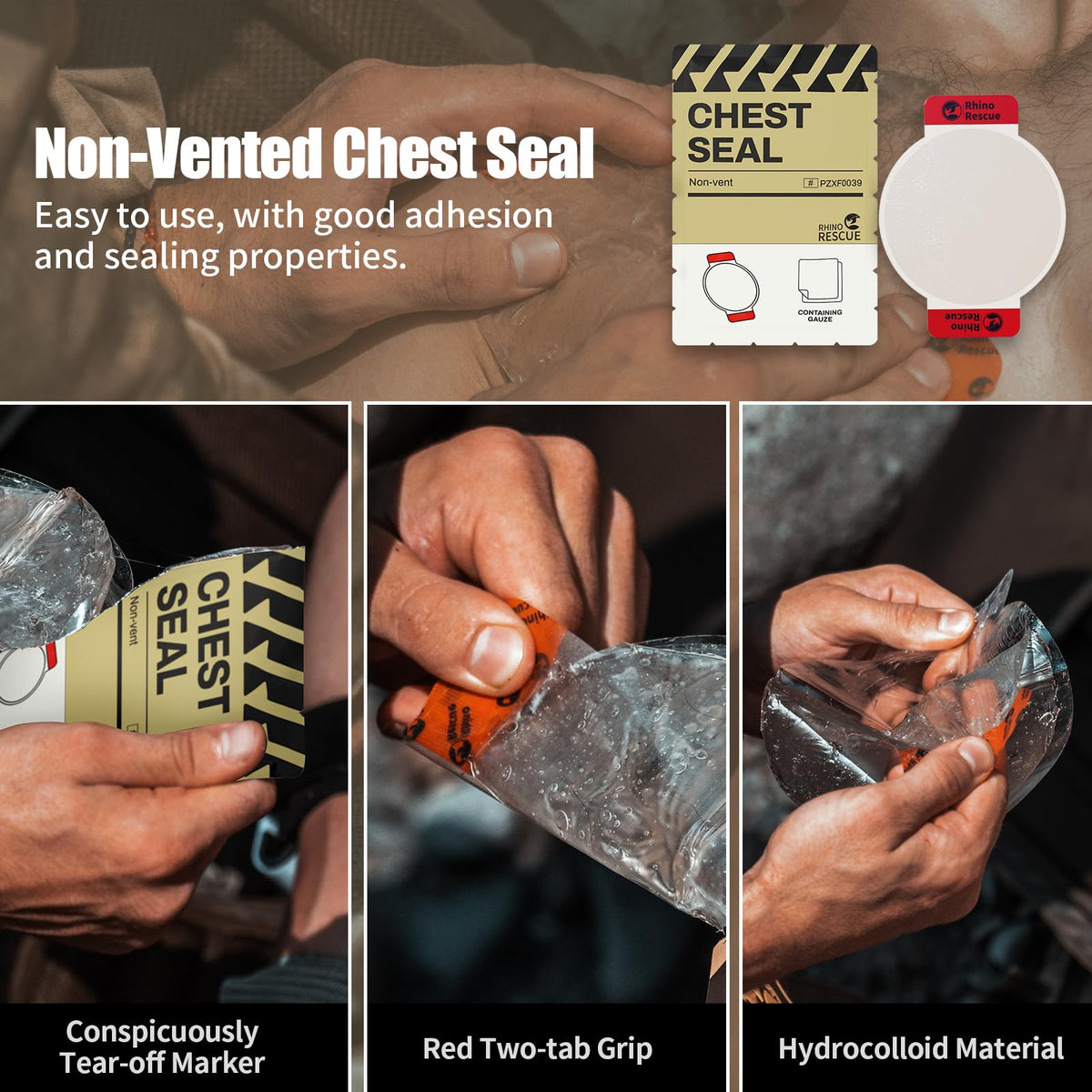 RHINO RESCUE Bundle IFAK Trauma Kit with C-A-T Tourniquet for Wound Care, Tactical First Aid Kit+Chest Seal Non-Vented, Sterile Emergency Trauma Dressing