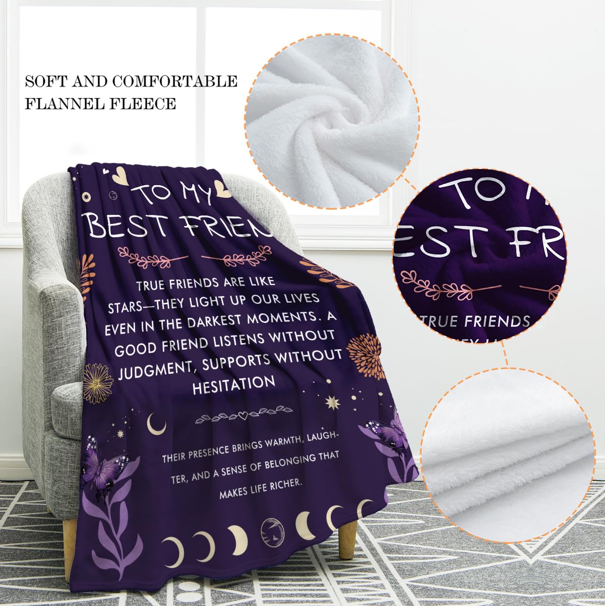 Jekeno Blanket Gifts for Best Friend Women, Best Friend Birthday Gifts, Sister Bestie BFF Soul Friendship Gift Ideas for Women Girls 50"x60"