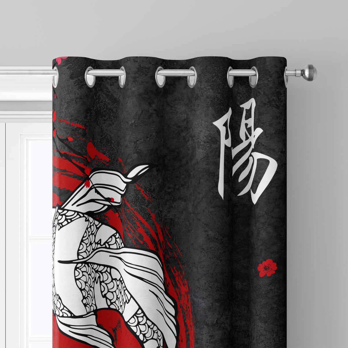 Sanzugh Japanese Anime Blackout Curtains 84 Inch Long 2 Panels Set, Cool Black and Red Yin Yang Black Out Patterned Printed Window Curtain for Men Boys Bedroom Living Room, Grommet Window Drapes