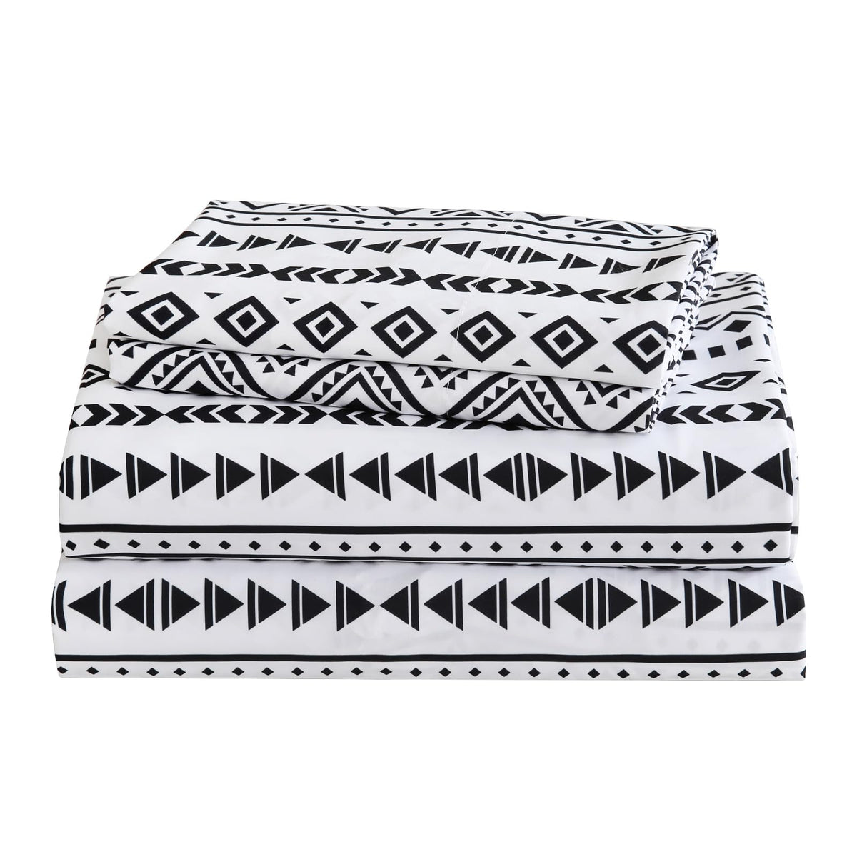 CozySmile King Size Sheet Set 4 Piece,Soft & Breathable Bedding Deep Pocket 16" Cooling Wrinkle Free Comforter Bed Set Western Sheets Geometric(King, Black White Geometric)