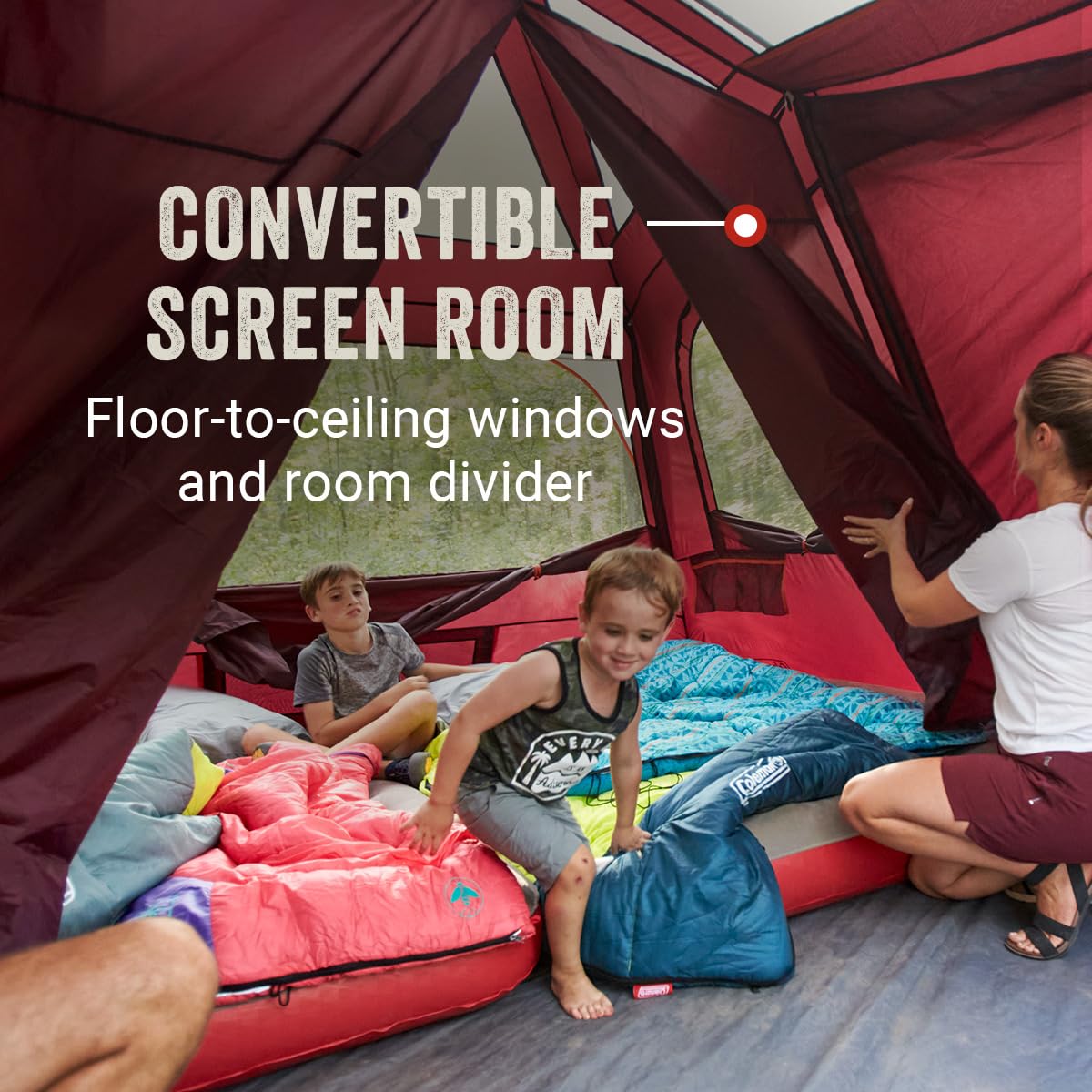 Coleman Skylodge 10-Person Family Tent, Weatherproof XL Tent with Rainfly & Room Divider, Fits 4 Queen-Sized Airbeds, Made of PFAS-Free Materials