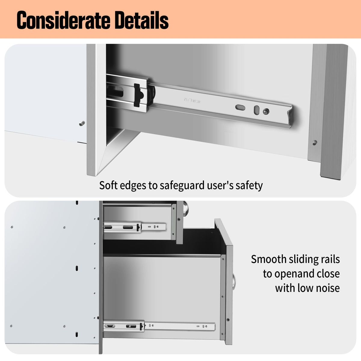 RAILEN Outdoor Kitchen Drawers 13" W x 20" H x 21" D Built-in BBQ Drawer Stainless Steel Access Drawers for Outdoor Kitchen Island or Grill Station