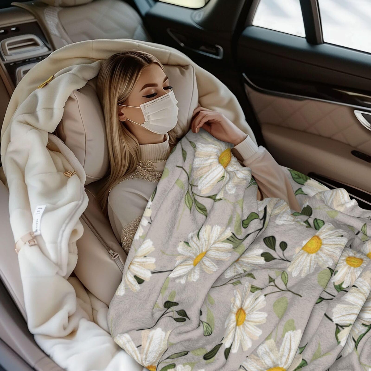 Abucaky White Daisies Flower Fleece Throw Blanket Ultra Soft Cozy Decorative Flannel Blanket for Home Bed Couch Chair Travel 50x40in