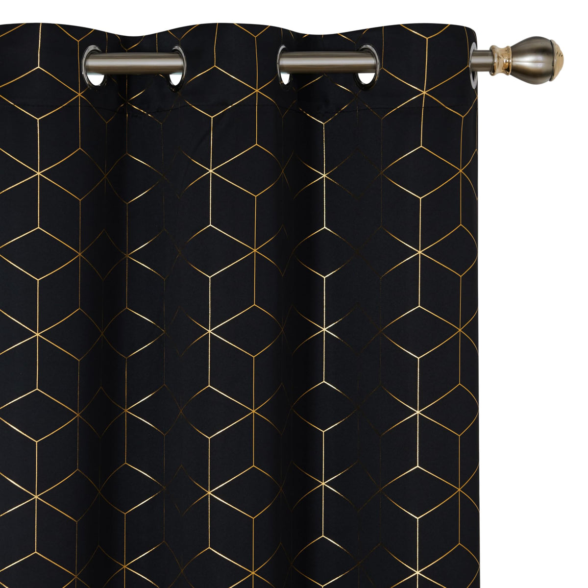 Deconovo Grommet Blackout Curtains, Room Darkening Gold Diamond Drapes, 2 Panels, Black, 42W x 95L Inch, for Bedroom and Living Room