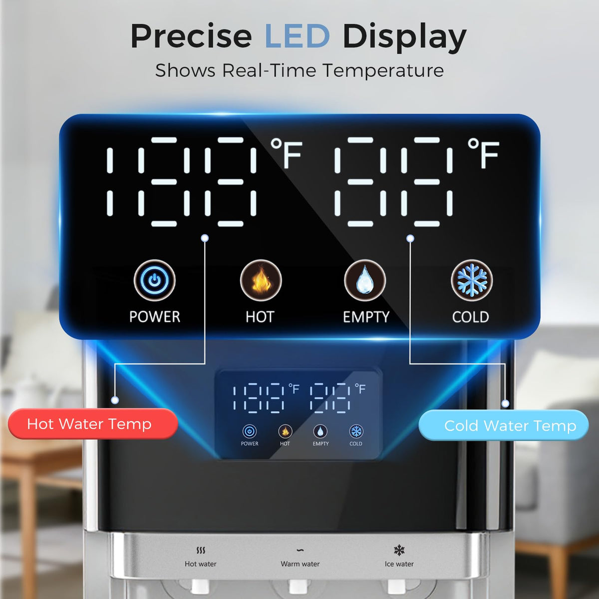 OSTBA Bottom Loading Water Cooler Dispenser for 3 & 5 Gallon Bottles, Hot, Cold & Room Water, LED Display, Child Safety Lock, Stainless Steel Tank Water Dispenserfor Home & Office
