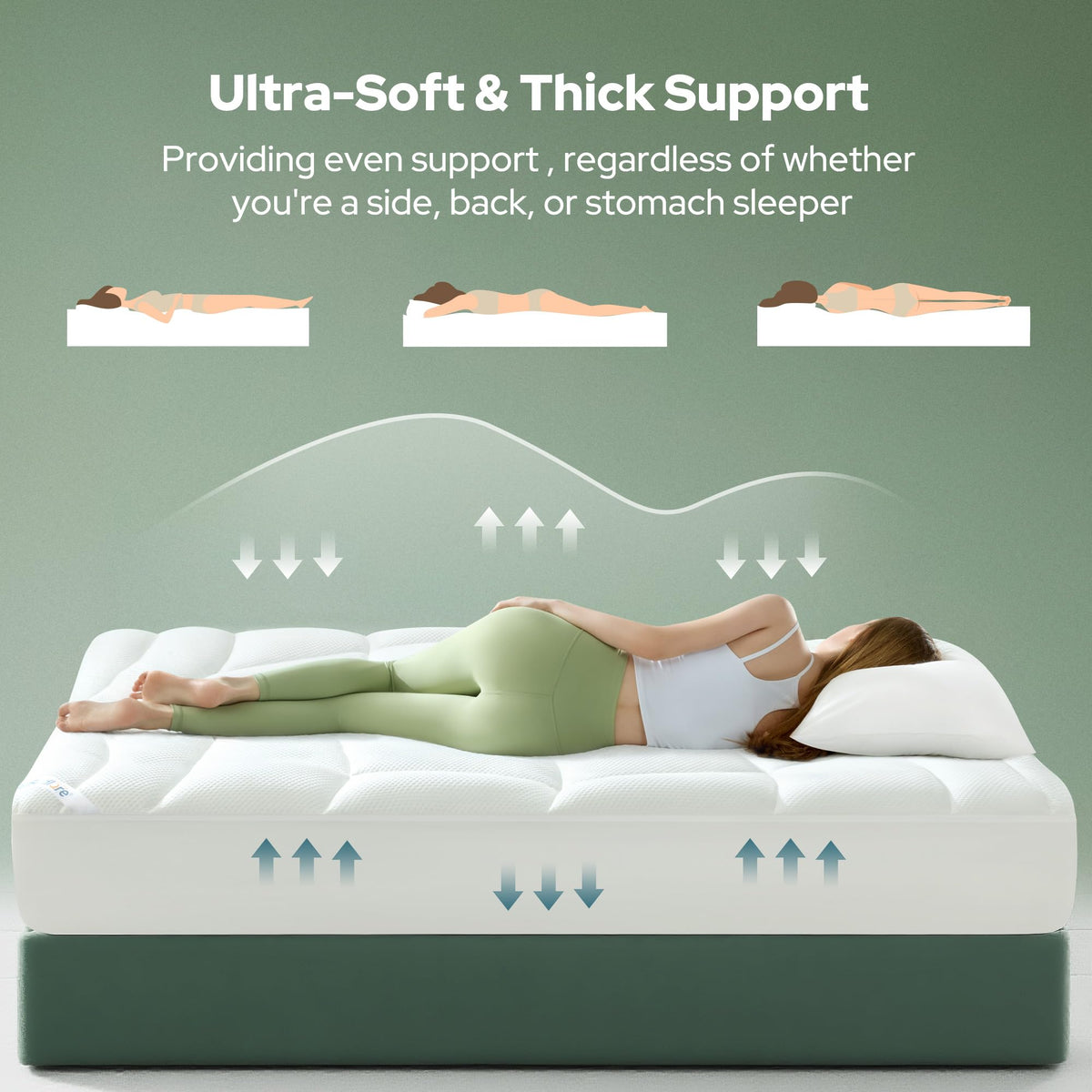 BEDLORE Queen Mattress Topper, Ultra Soft Tencel™ Blend Pillow Top Mattress Pad for Back Pain Relief, 800 GSM Extra Thick and Breathable Cooling Mattress Cover with 6-18 Inch Deep Pocket (White)