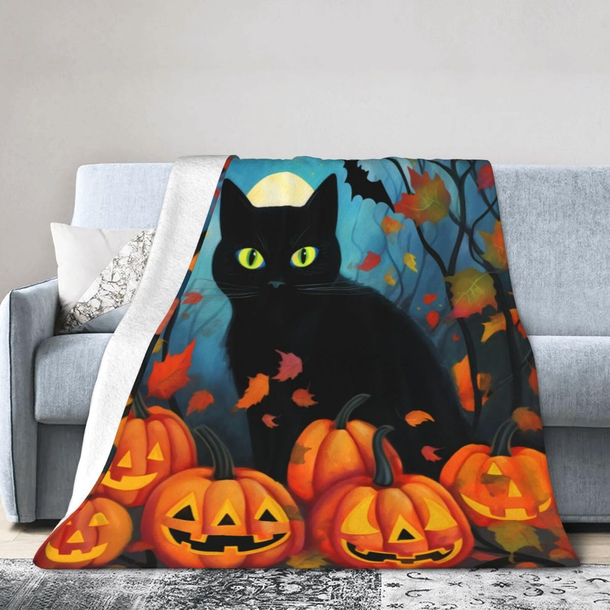 Ouqiuwa Black Cat Throw Blanket Halloween Pumpkin Plush Microfiber Flannel Fleece Blanket 50"x40" for Bed Sofa Couch Camping Travel