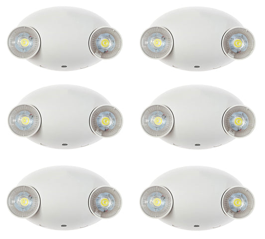 Ciata Lighting Round Head Emergency Wall Light with Battery Back-up, 120-277V, Two Head Adjustable Emergency Lighting Commercial, for Home in White Finish - 6 Pack