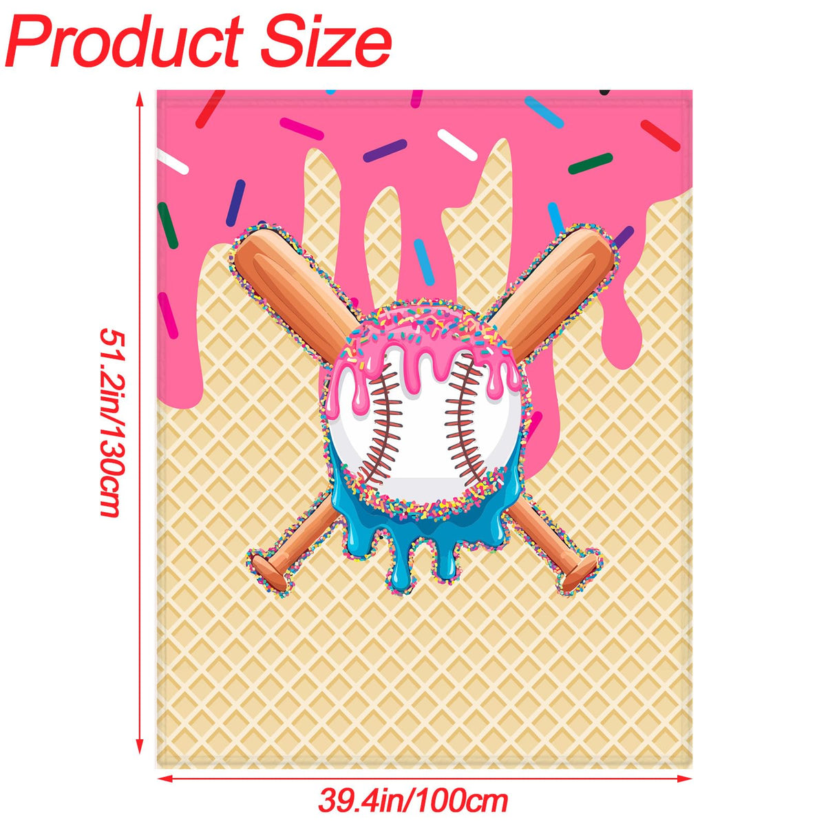 Tegeme Baseball Drip Ice Cream Blanket Pink Baseball Drip Ice Cream Throw Blanket Warm Ultra Soft Flannel Blankets for Bed Travel Sofa Living Room Decoration Gifts, 50" x 40"