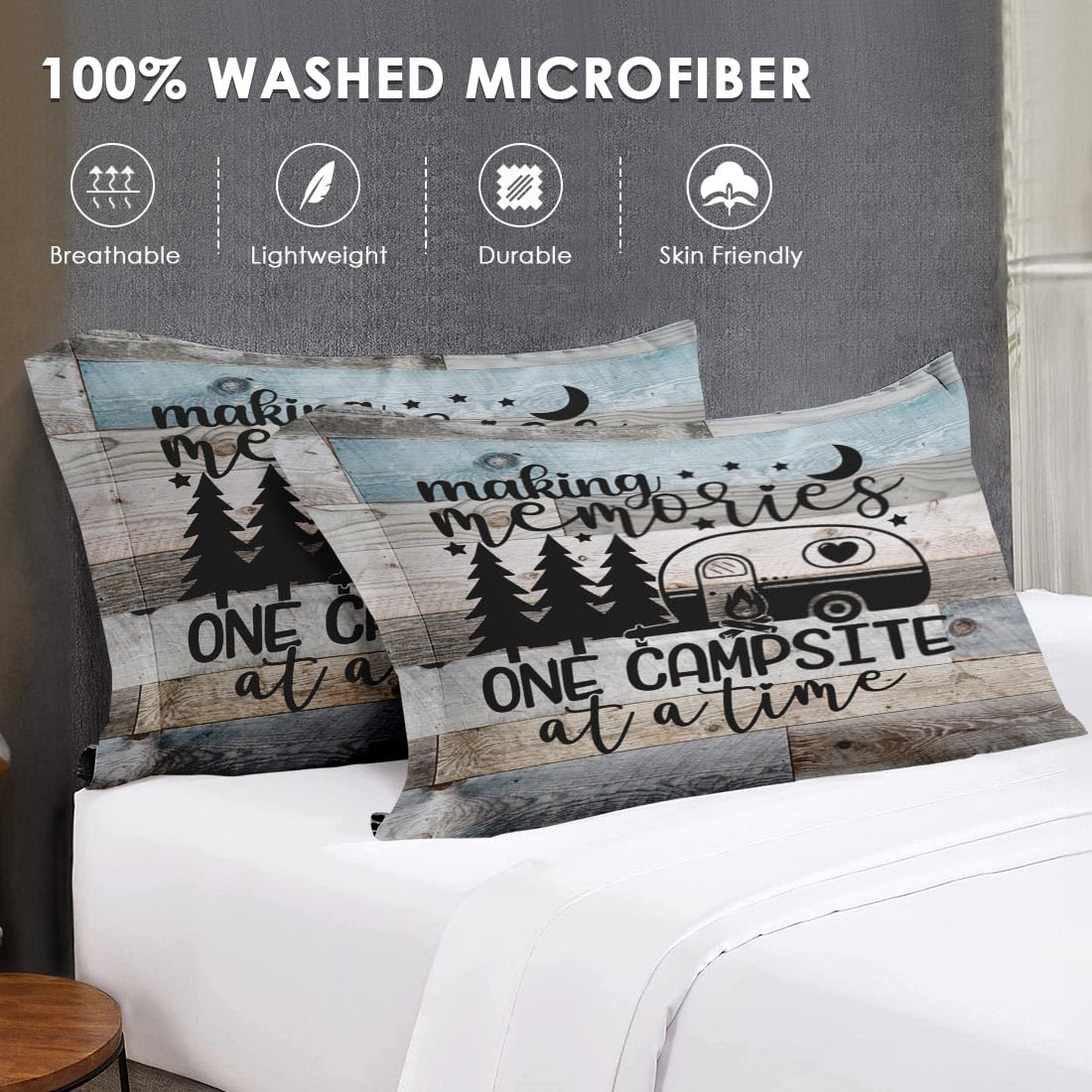 WeCozy 7 Pcs Full Size Comforter Set with 2 Pillowcases & 2 Shams, Inspirational Motivational Bedding Set for Kids and Adults, Retro Wood Camp Camper Bed in a Bag with Flat Sheet and Fitted Sheet