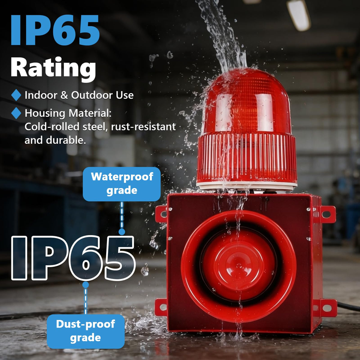 Saladulce Heavy-Duty 120dB Industrial Siren Alarm | IP65 Outdoor Alarm with Powerful Strobe Light for Machinery, Intruder, Business, Warehouse (110V AC)