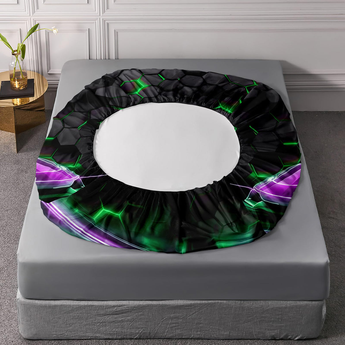 HOSIMA Kids Race Car Twin Fitted Sheet,Hexagon Geometric Honeycomb Pattern Cool Extreme Sports Gaming Bedding for Boys Men Car Room Decor,1 Fitted Sheet+2 Pillowcases.